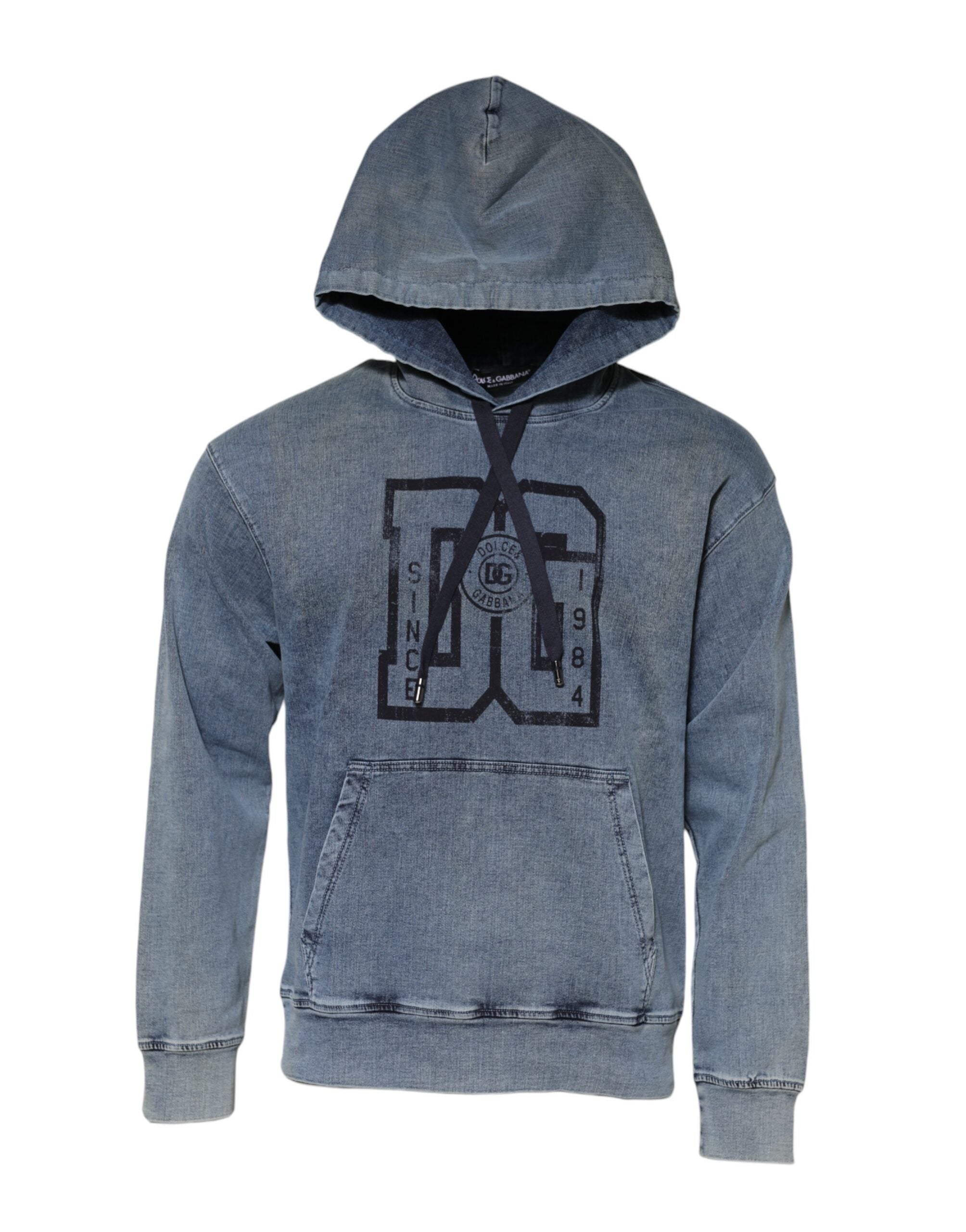 Dolce & Gabbana Blue Cotton-Blend Hooded Sweatshirt Pullover