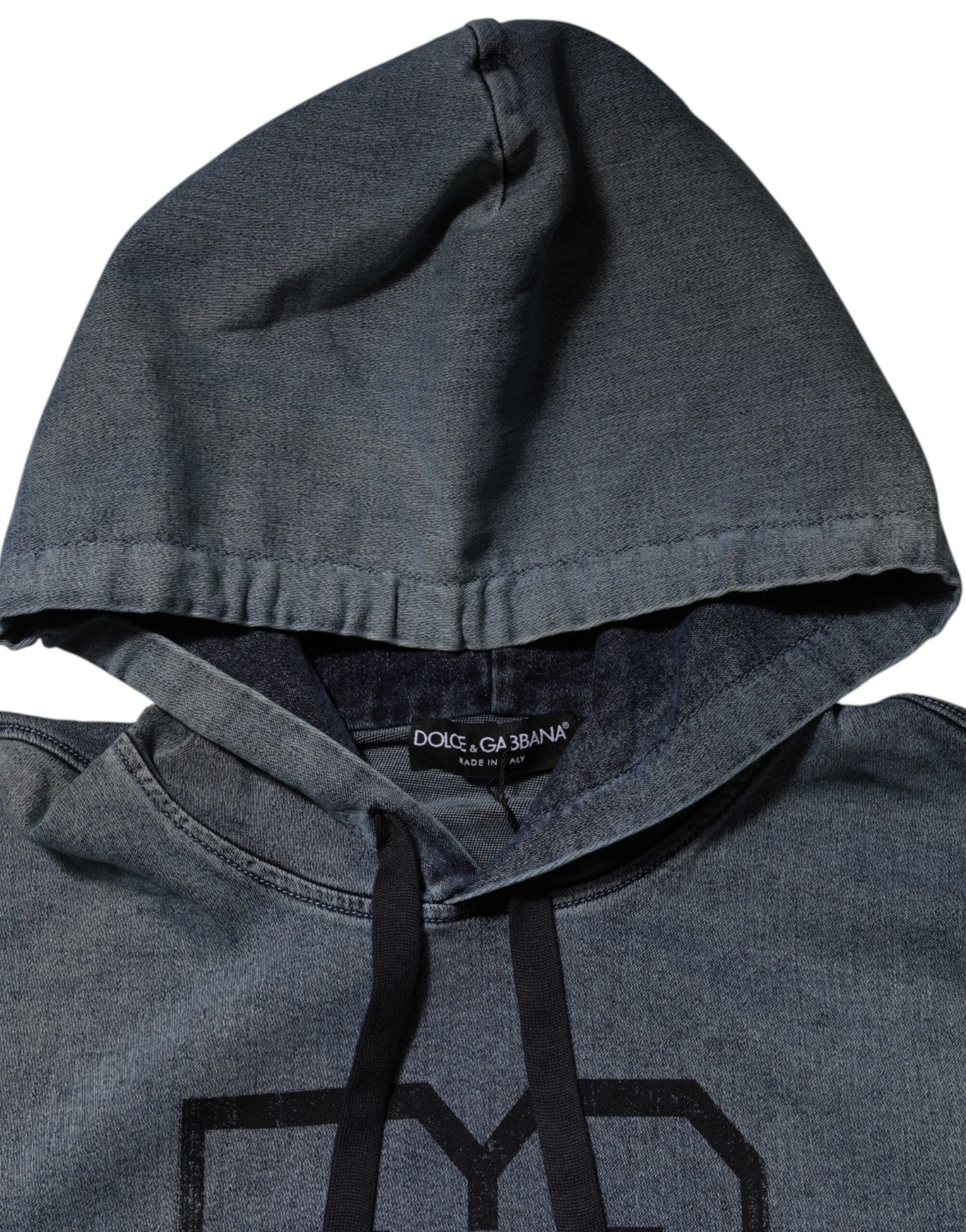 Dolce & Gabbana Blue Cotton-Blend Hooded Sweatshirt Pullover