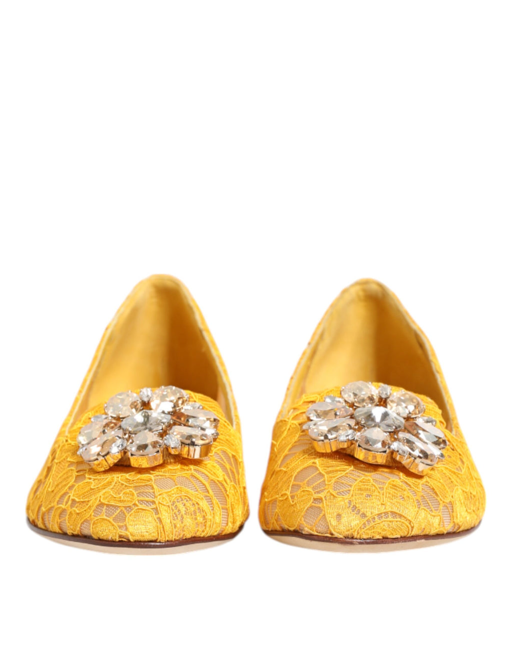 Dolce & Gabbana Yellow Taormina Lace Crystal Flats Shoes