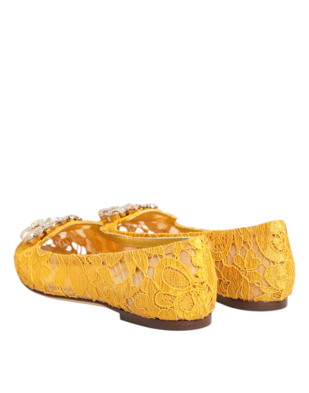 Dolce & Gabbana Yellow Taormina Lace Crystal Flats Shoes