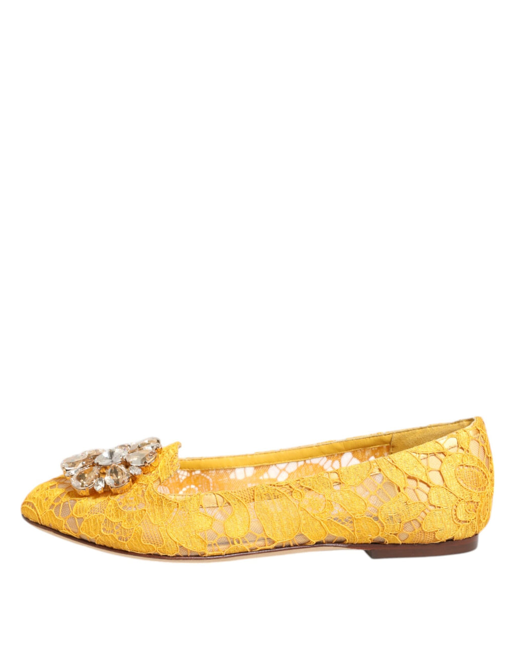Dolce & Gabbana Yellow Taormina Lace Crystal Flats Shoes