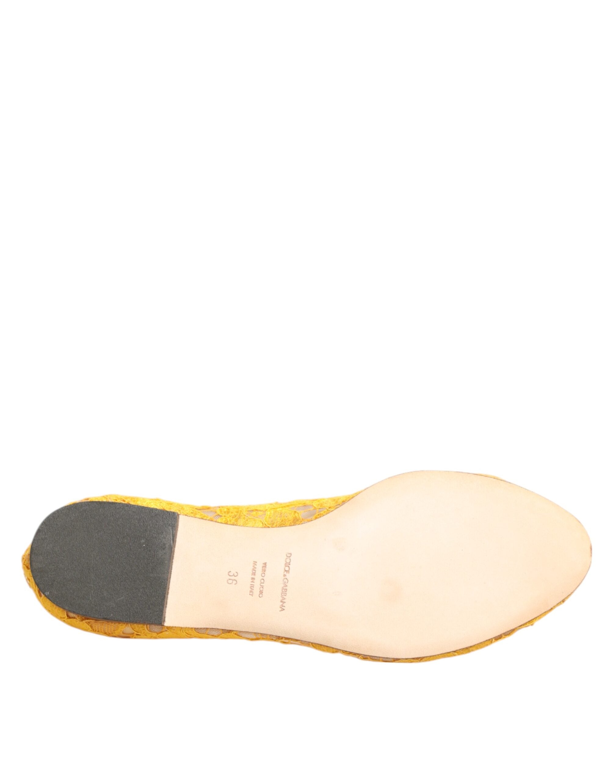 Dolce & Gabbana Yellow Taormina Lace Crystal Flats Shoes