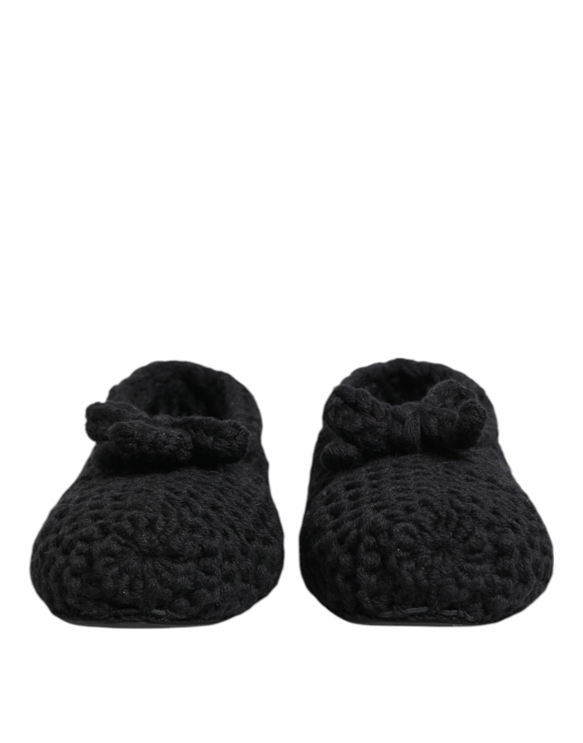 Dolce & Gabbana Black Wool Knit Slip-On Ballet Flats Shoes