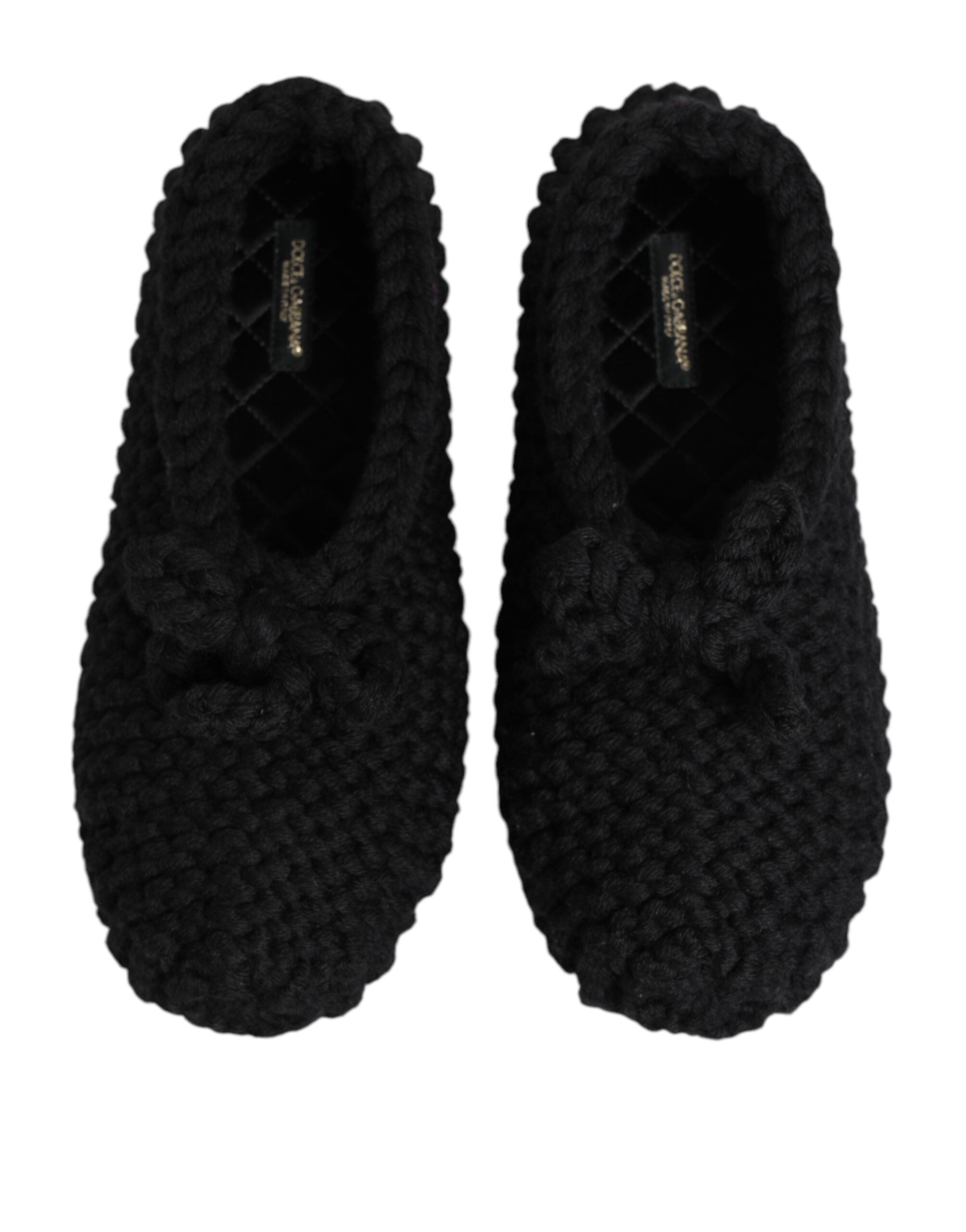 Dolce & Gabbana Black Wool Knit Slip-On Ballet Flats Shoes