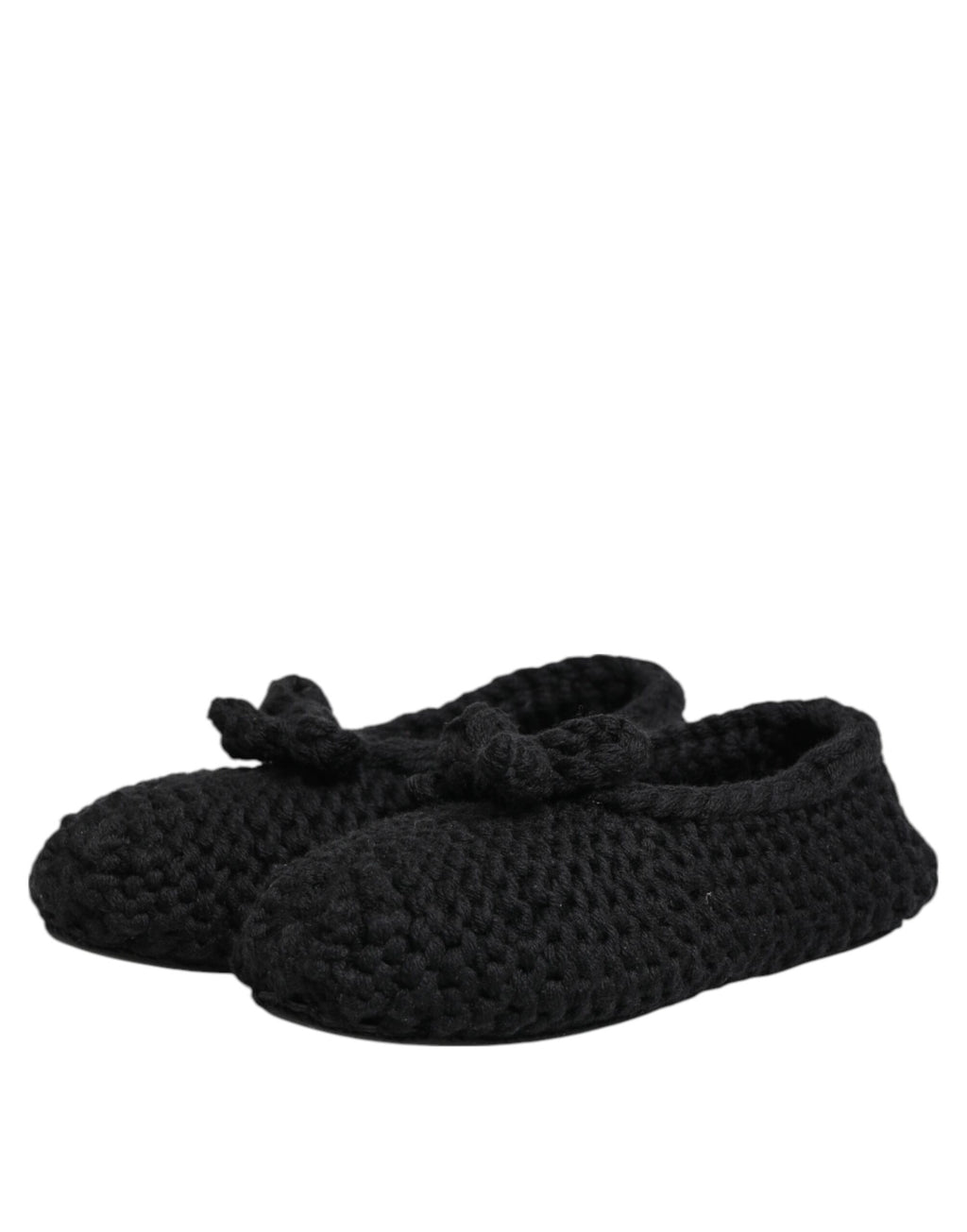 Dolce & Gabbana Black Wool Knit Slip-On Ballet Flats Shoes