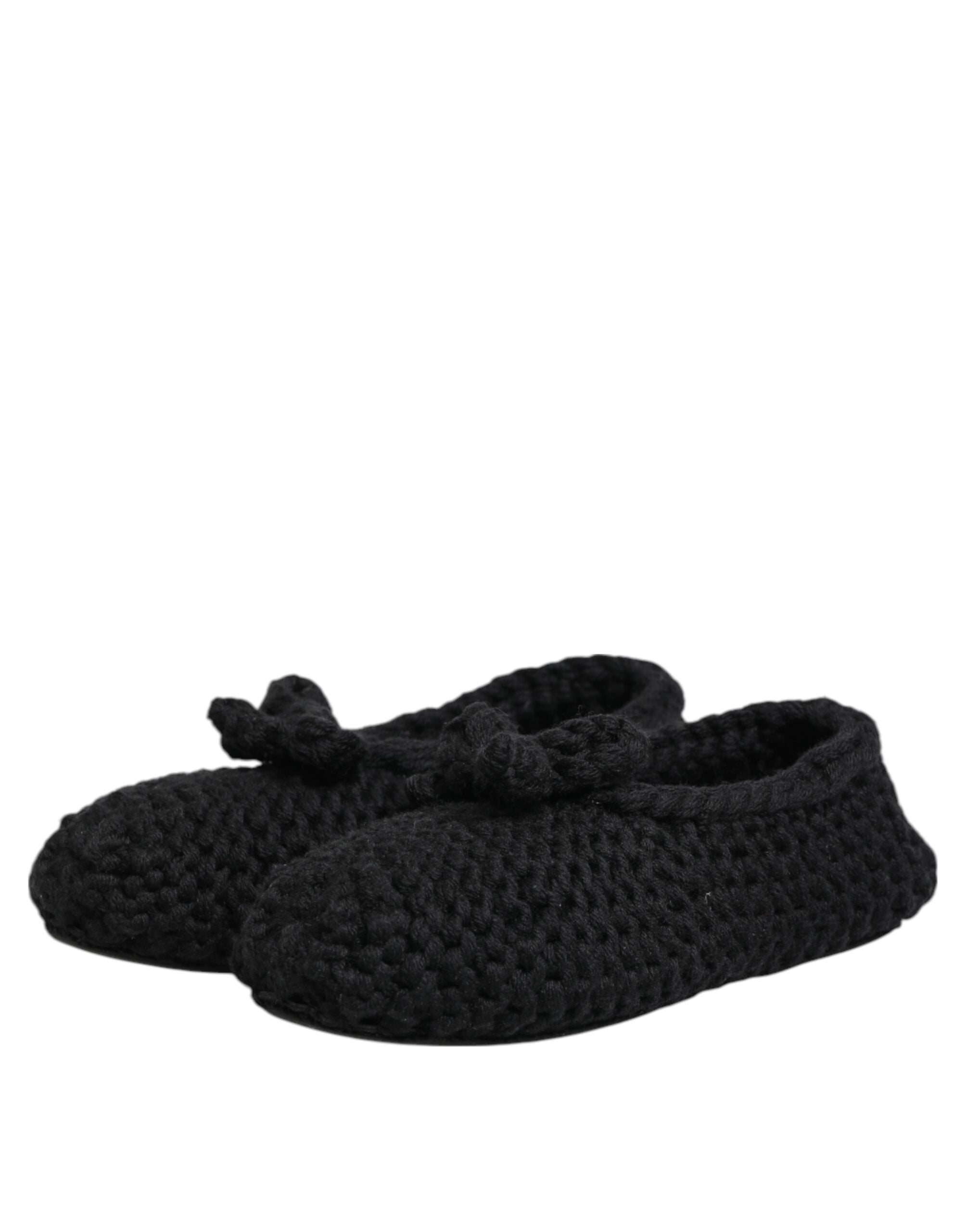 Dolce & Gabbana Black Wool Knit Slip-On Ballet Flats Shoes