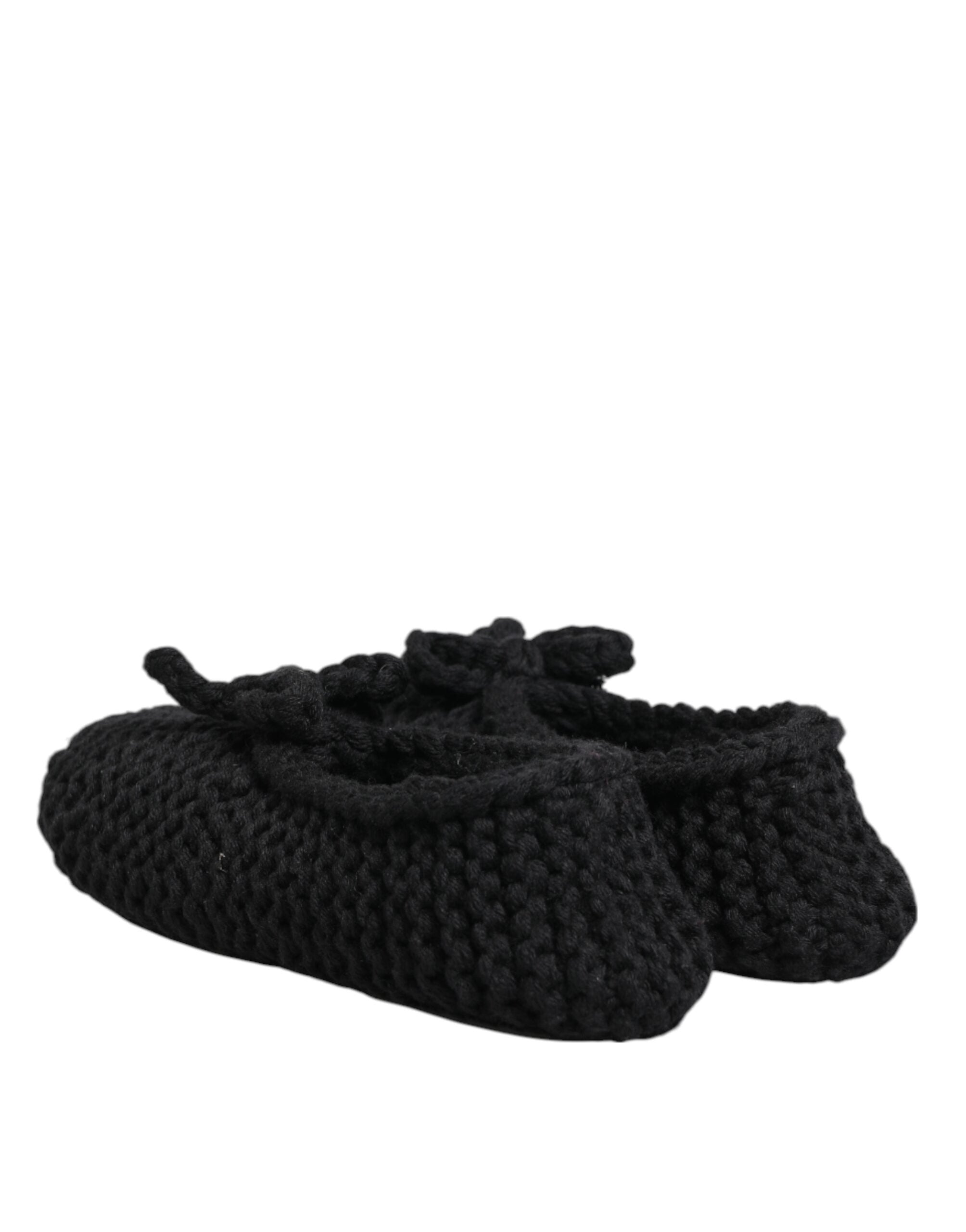 Dolce & Gabbana Black Wool Knit Slip-On Ballet Flats Shoes