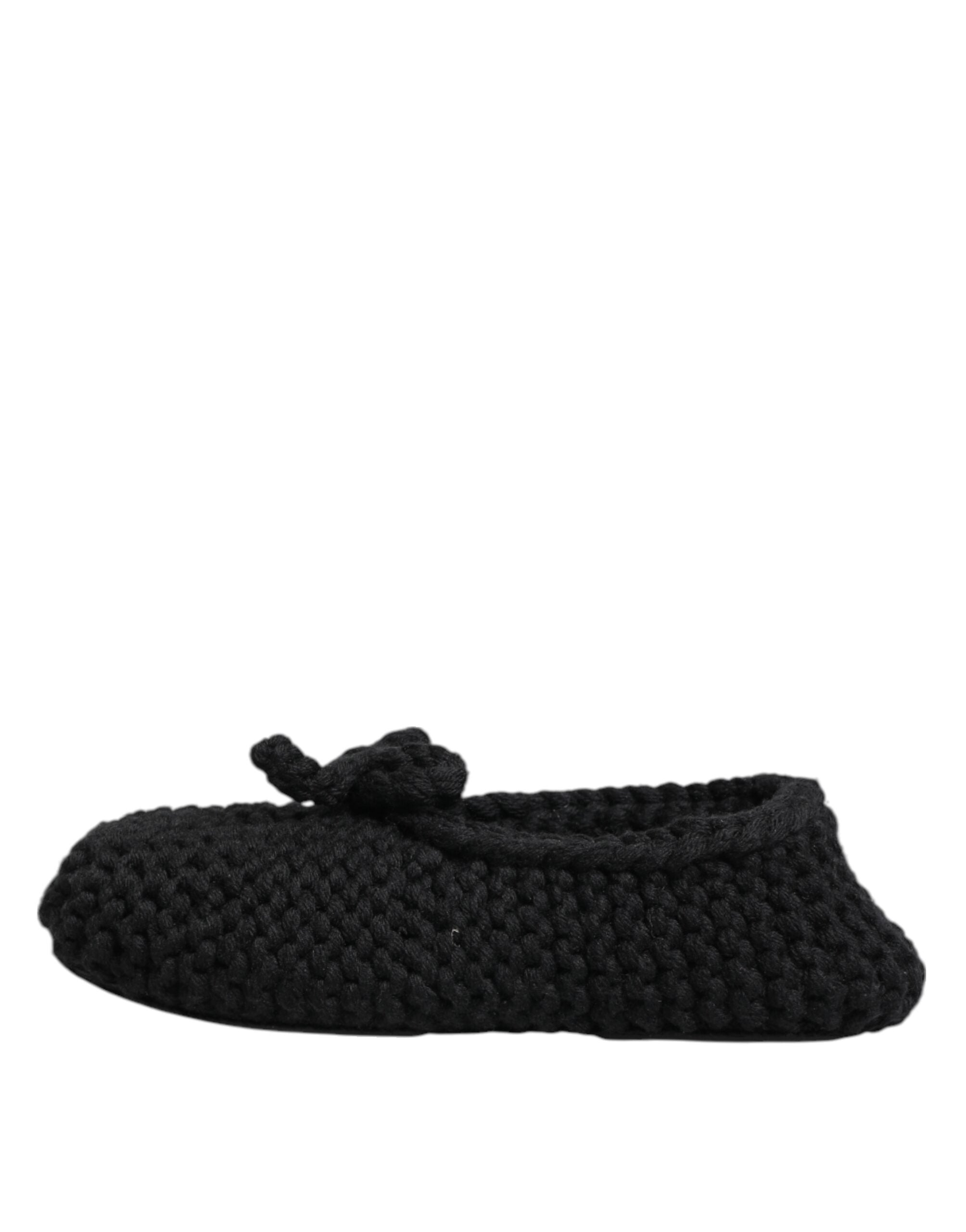 Dolce & Gabbana Black Wool Knit Slip-On Ballet Flats Shoes