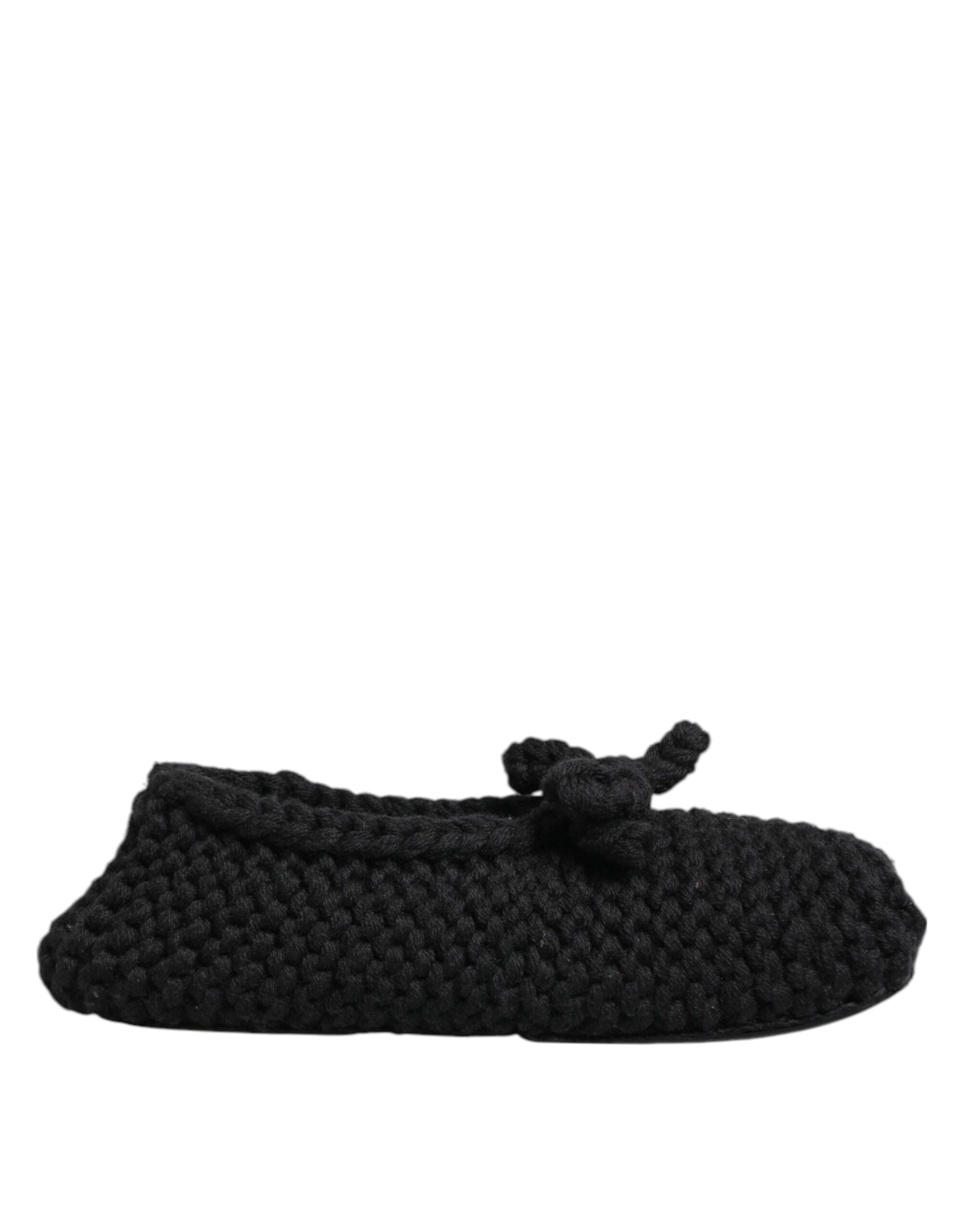 Dolce & Gabbana Black Wool Knit Slip-On Ballet Flats Shoes