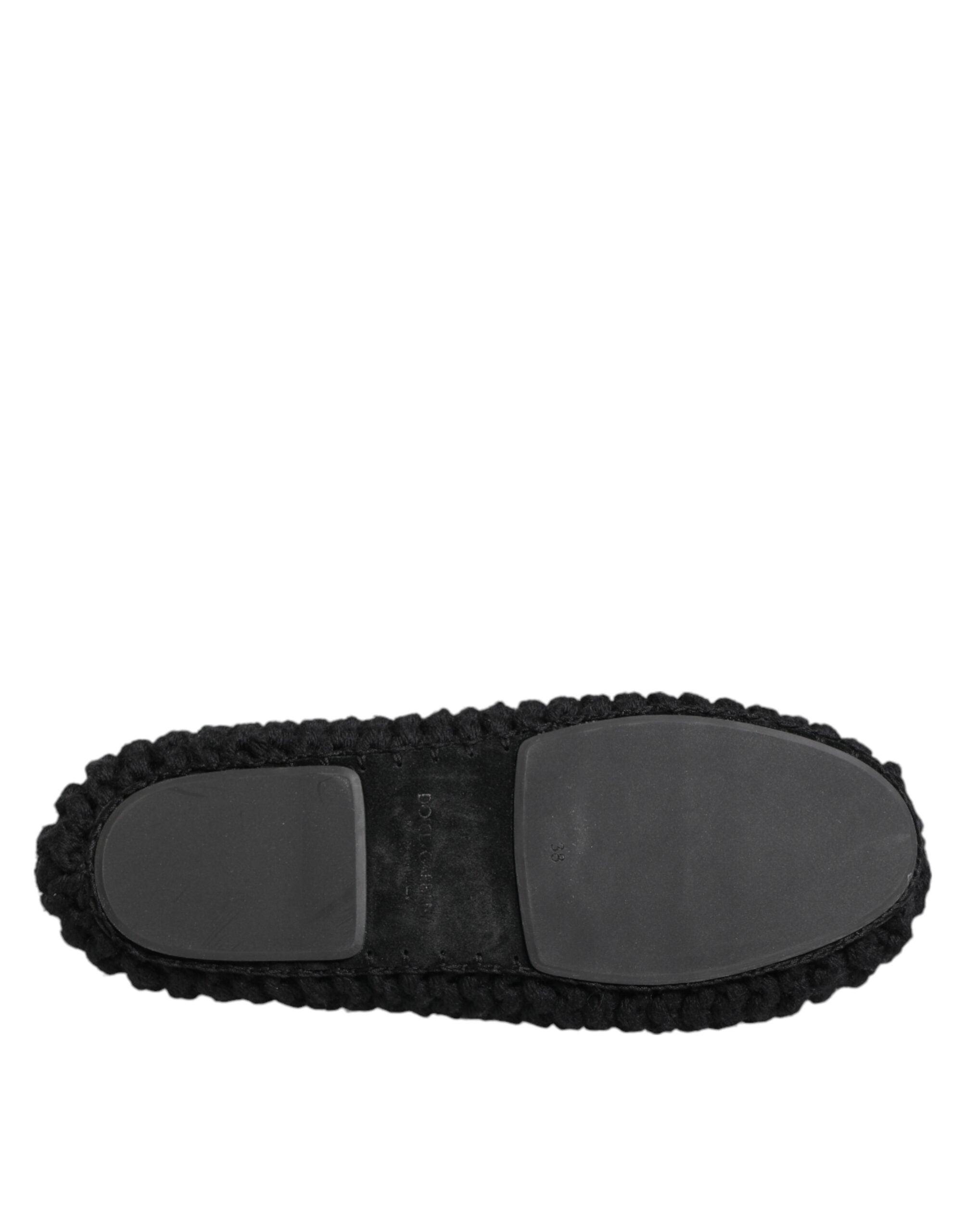 Dolce & Gabbana Black Wool Knit Slip-On Ballet Flats Shoes