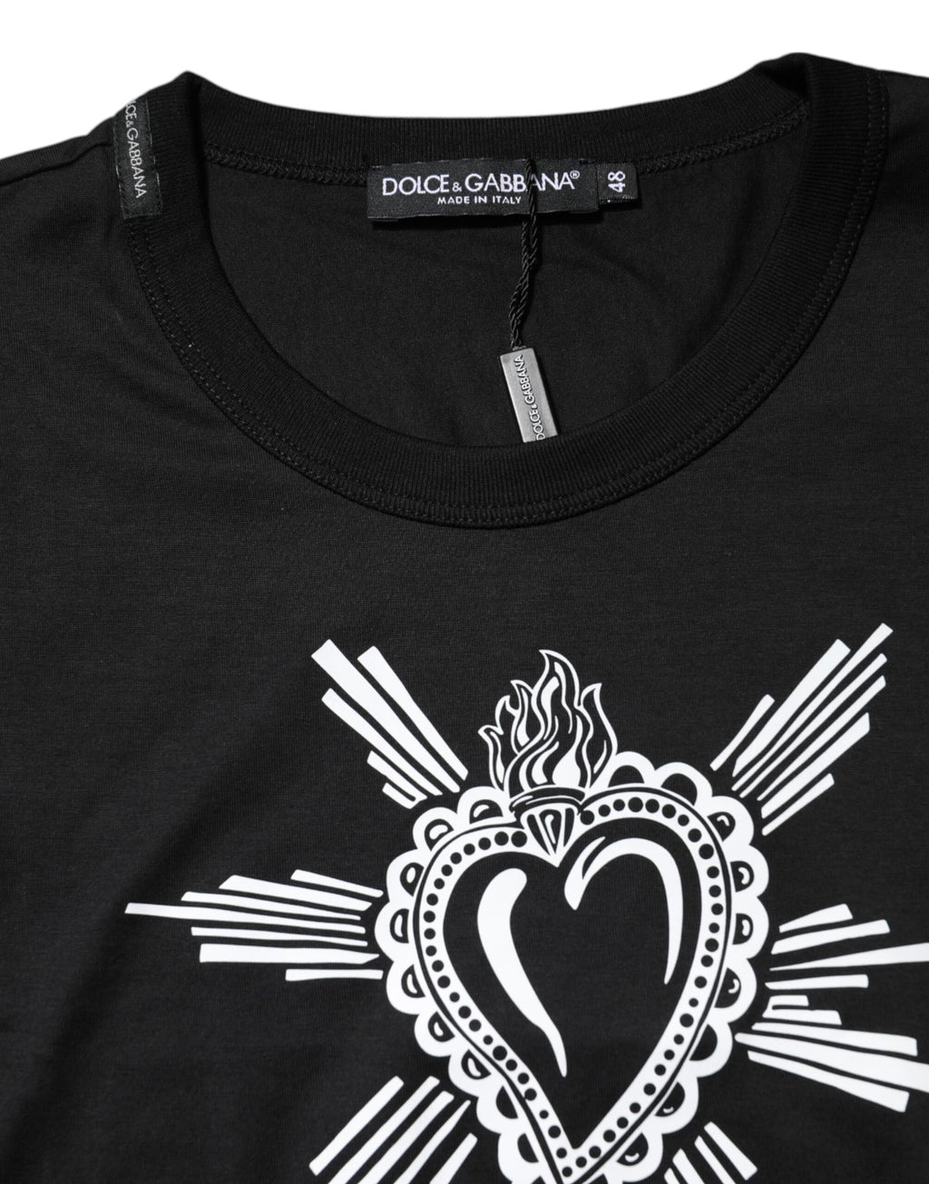 Dolce & Gabbana Black Sacred Heart Cotton Crewneck T-Shirt