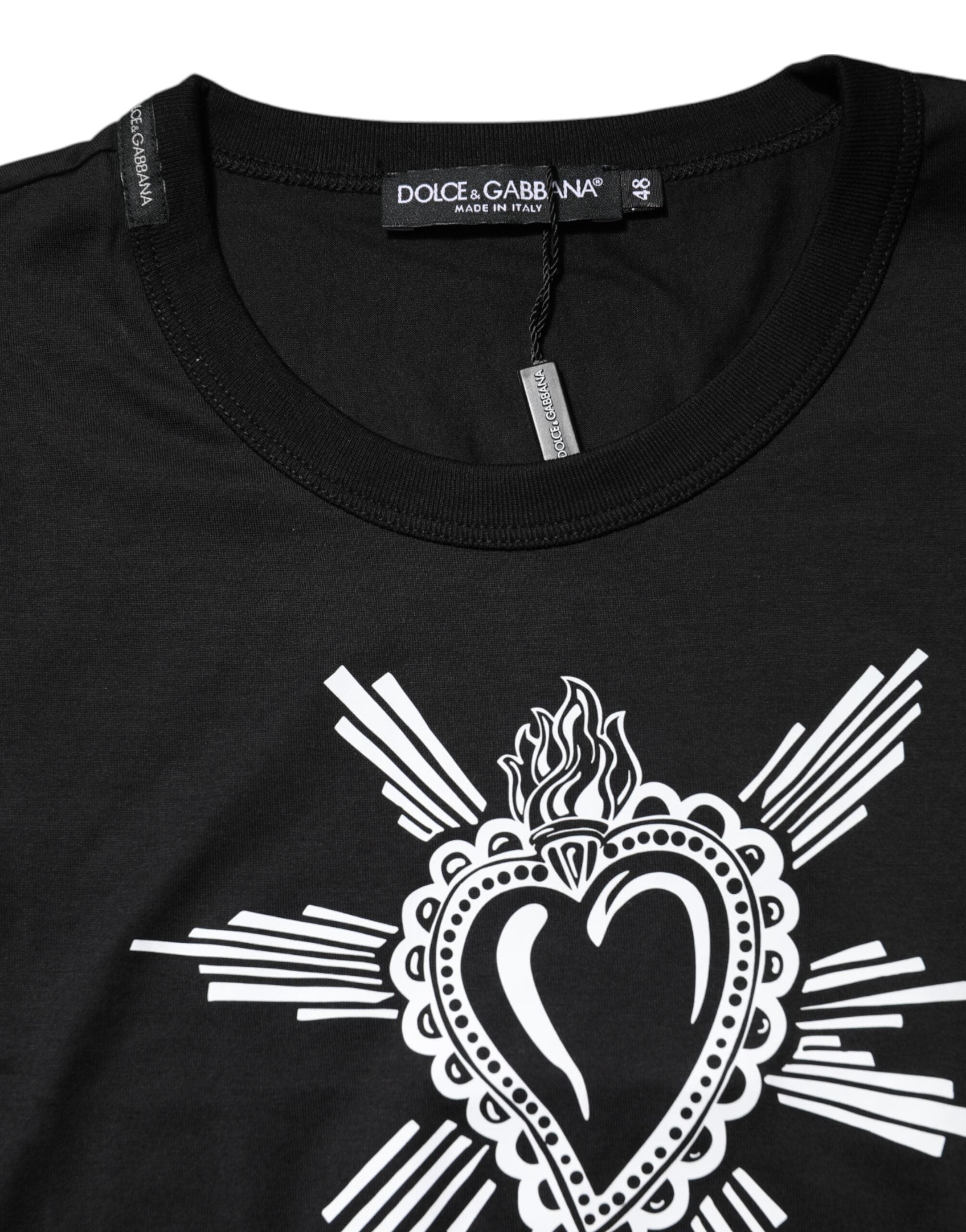 Dolce & Gabbana Black Sacred Heart Cotton Crewneck T-Shirt