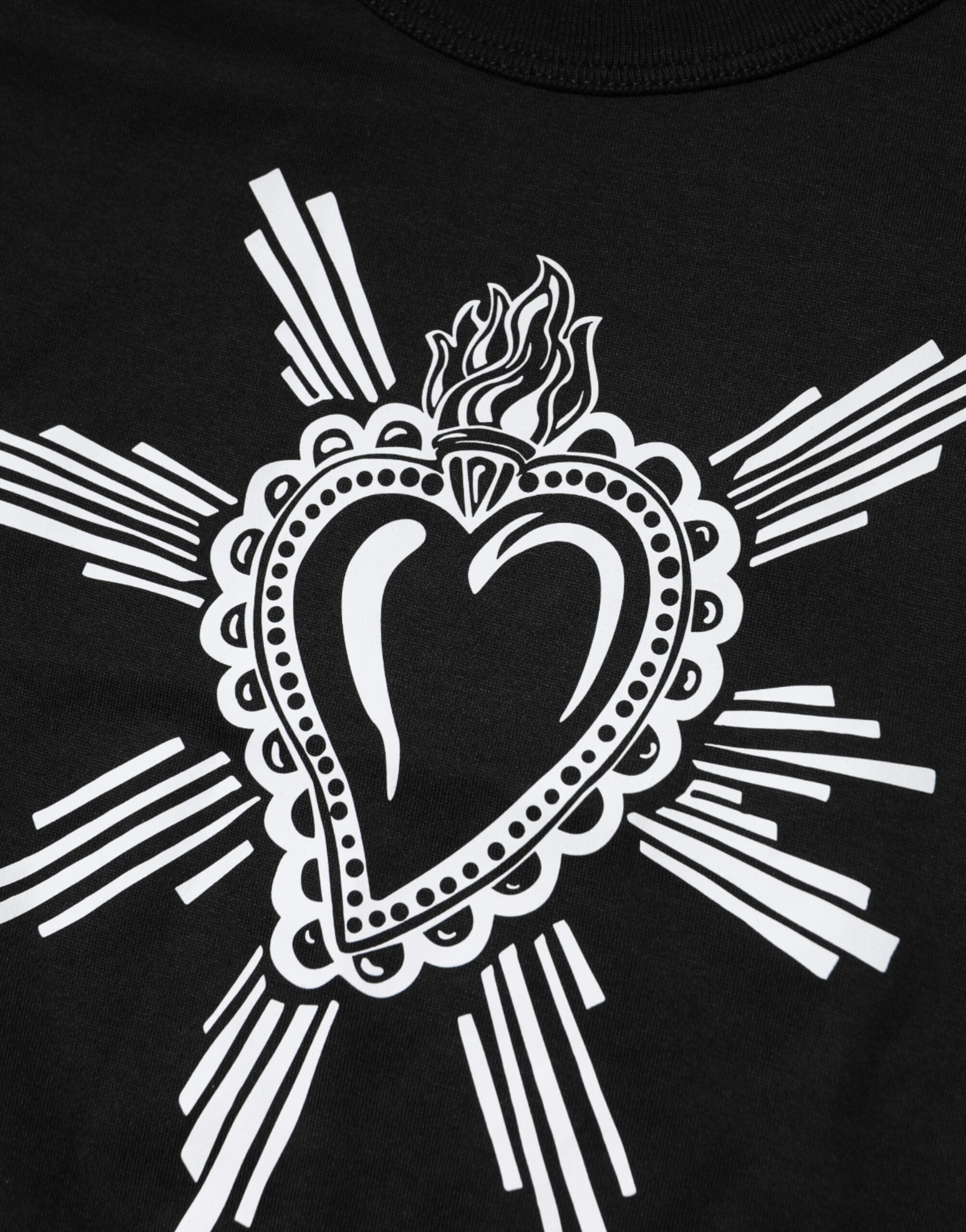 Dolce & Gabbana Black Sacred Heart Cotton Crewneck T-Shirt