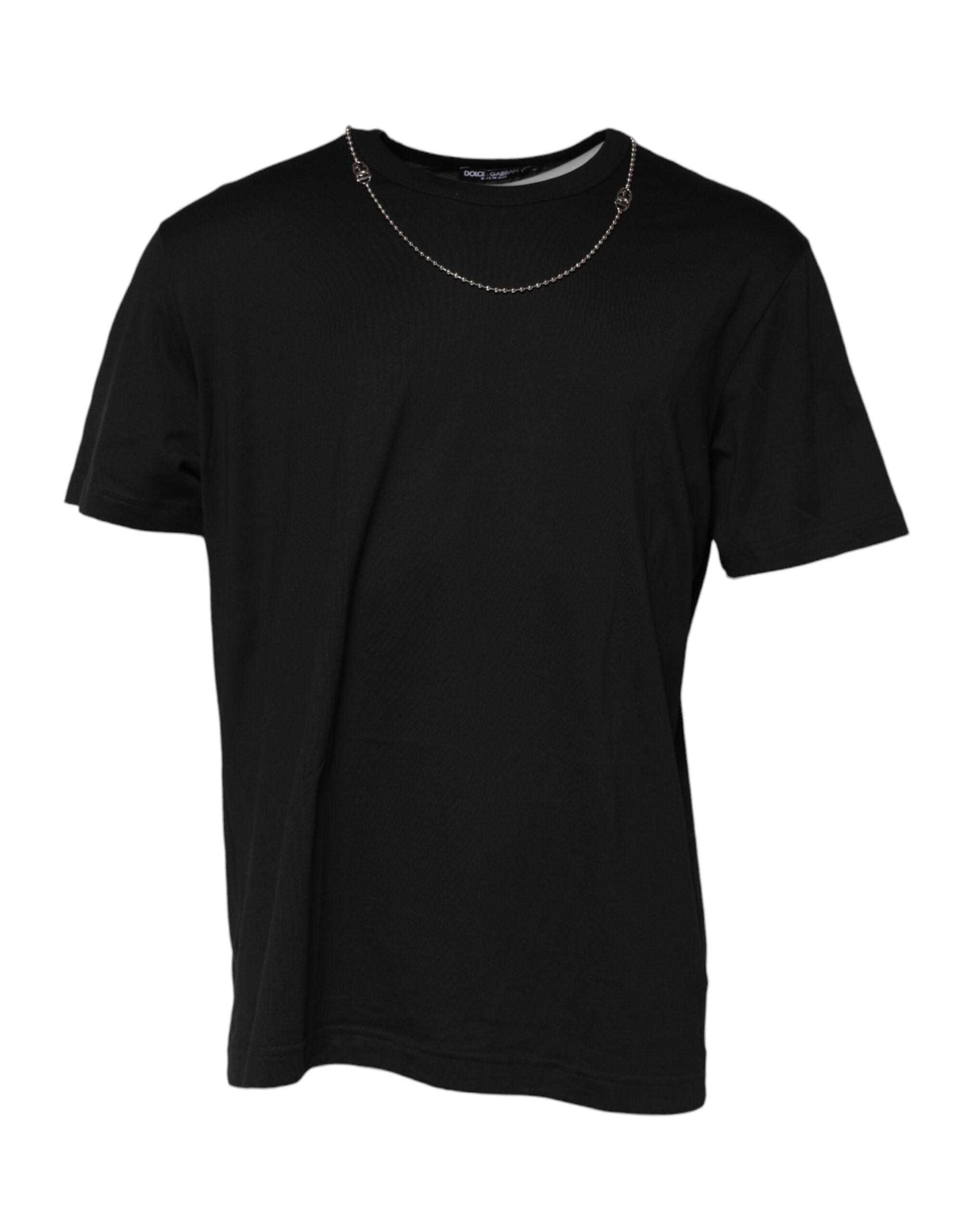 Dolce & Gabbana Black Cotton Crew Neck Chain T-Shirt