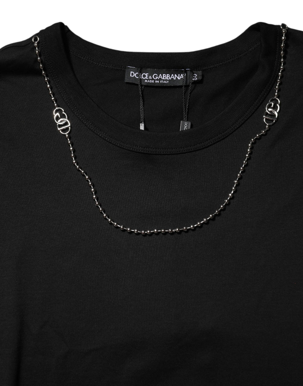 Dolce & Gabbana Black Cotton Crew Neck Chain T-Shirt