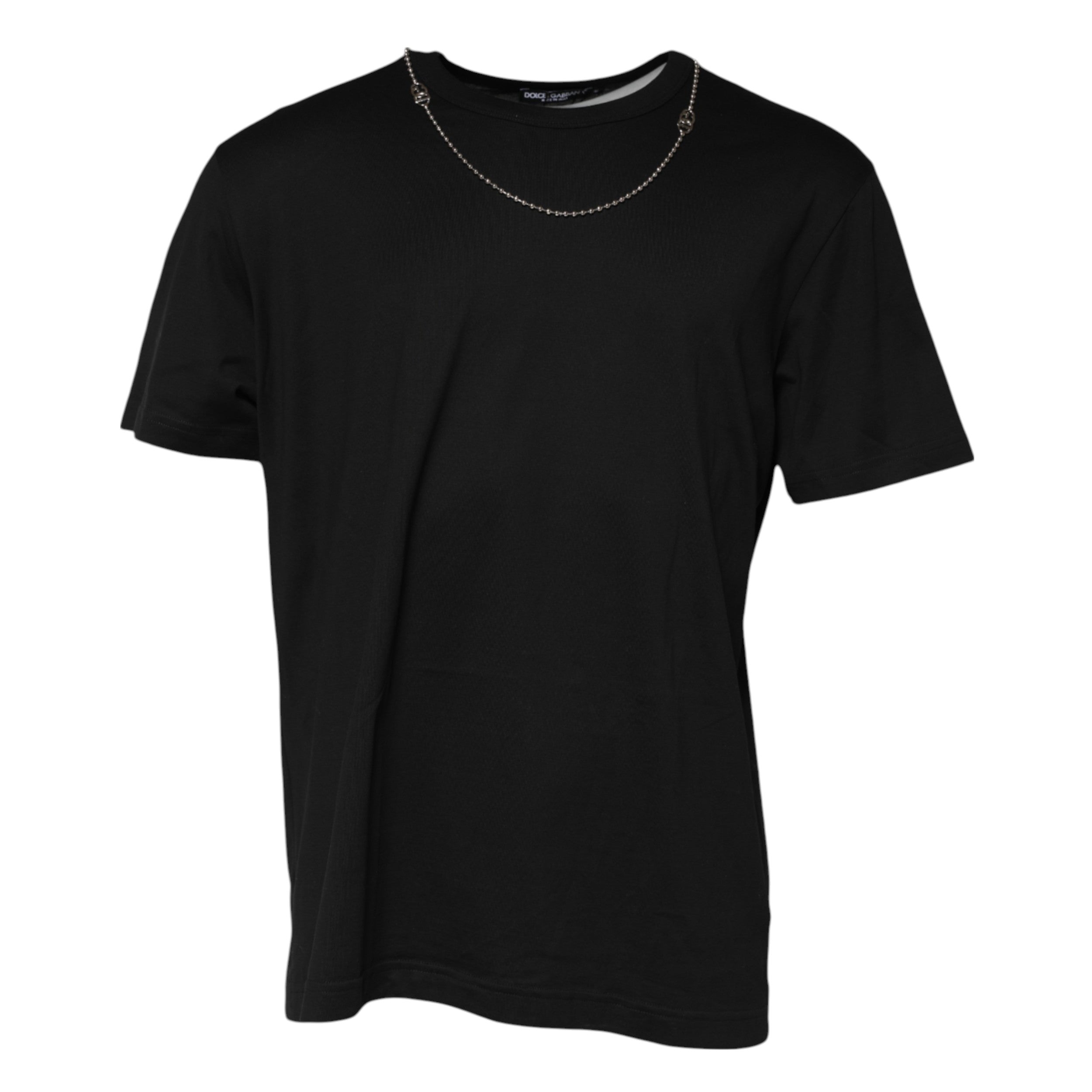 Dolce & Gabbana Black Cotton Crew Neck Chain T-Shirt