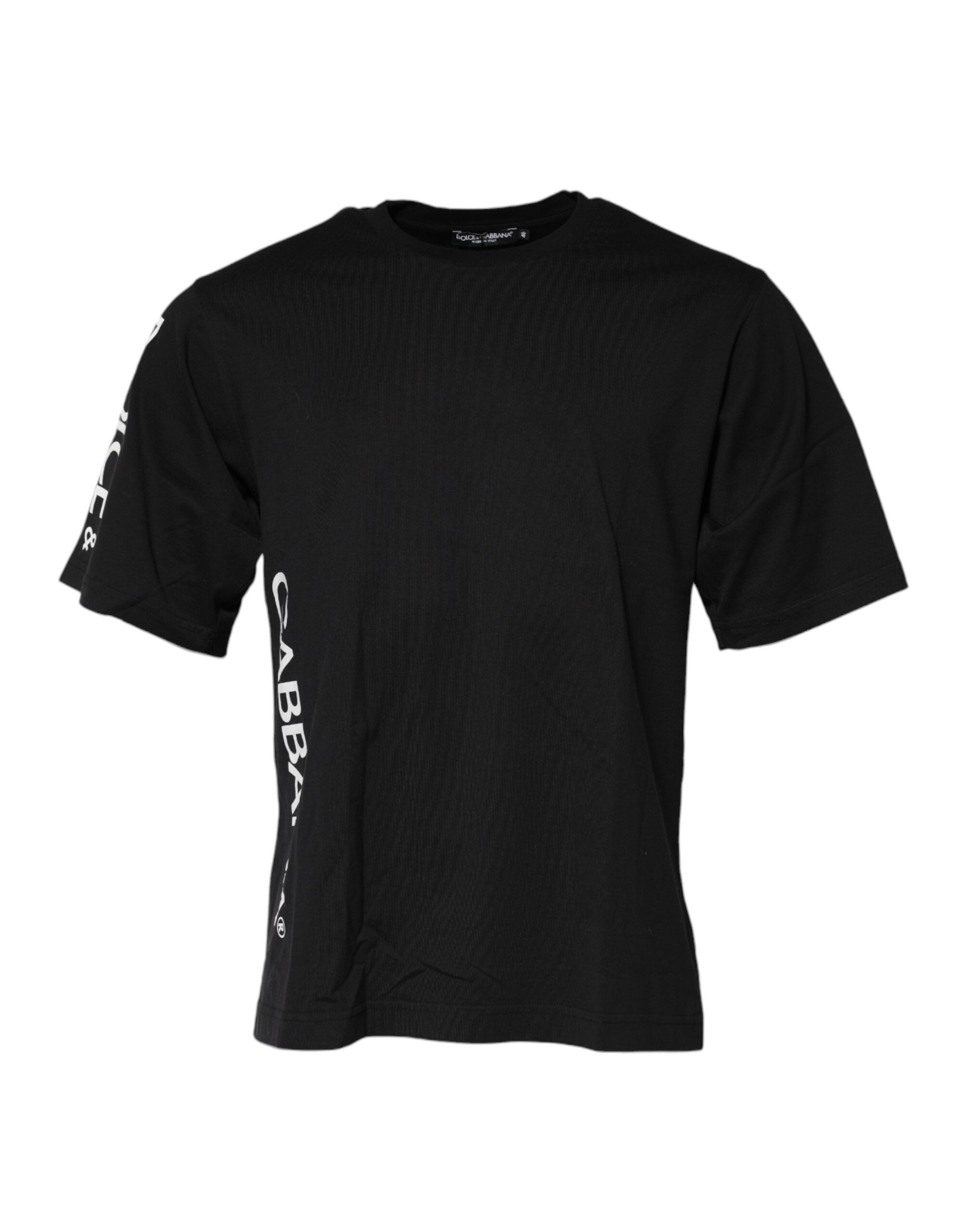 Dolce & Gabbana Schwarzes Logo Print Baumwolle Männer T-Shirt mit Rundhalsausschnitt