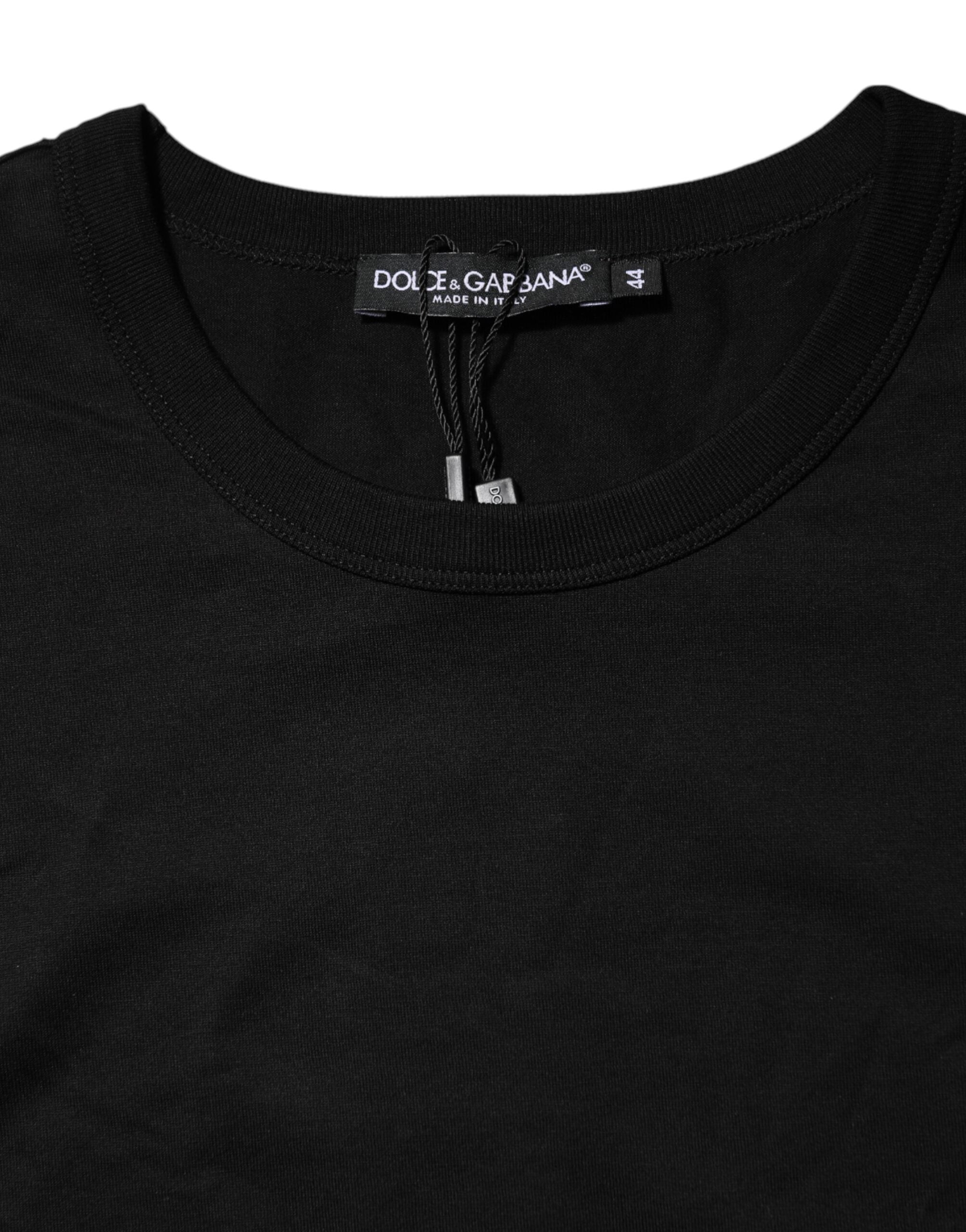 Dolce & Gabbana Schwarzes Baumwoll-Crewneck-T-Shirt mit kurzen Ärmeln