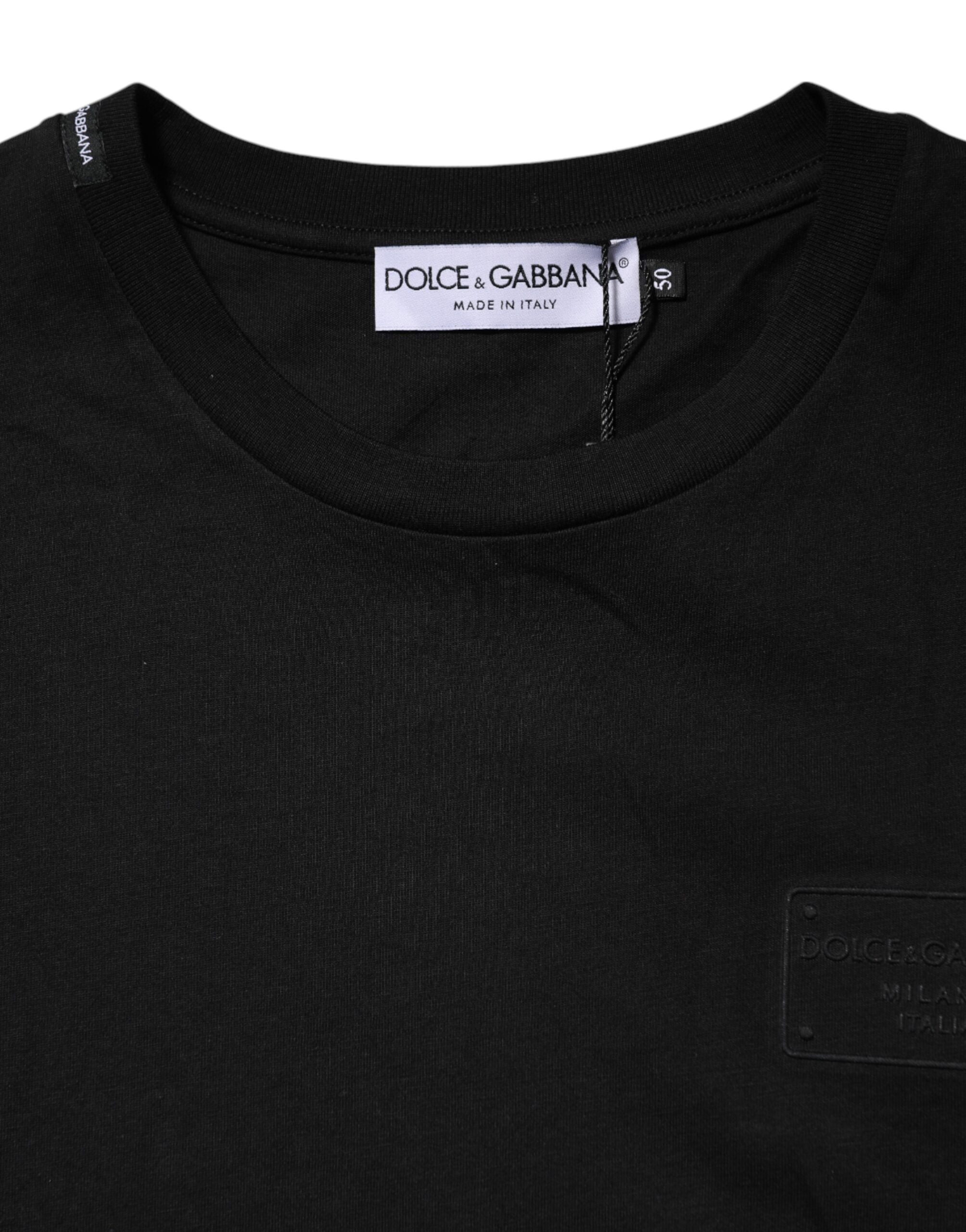 Dolce & Gabbana Black Logo Plaque Cotton Crew Neck T-Shirt