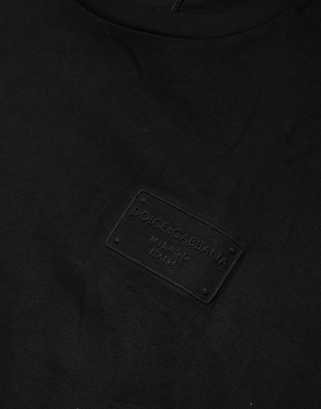 Dolce & Gabbana Black Logo Plaque Cotton Crew Neck T-Shirt