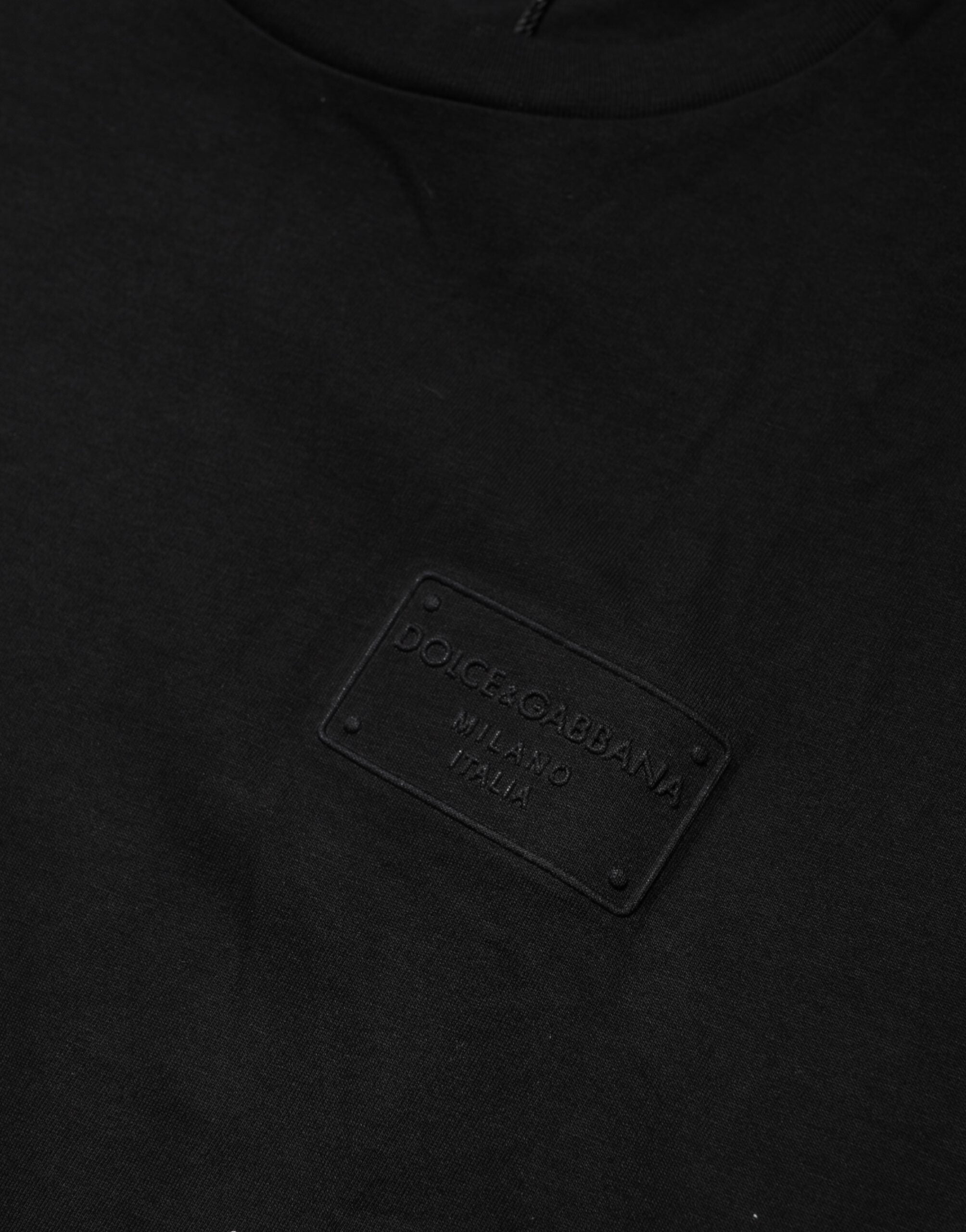 Dolce & Gabbana Black Logo Plaque Cotton Crew Neck T-Shirt