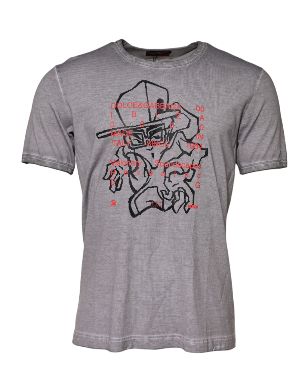 Dolce & Gabbana Grey Cotton Graphic Print Crew Neck T-Shirt