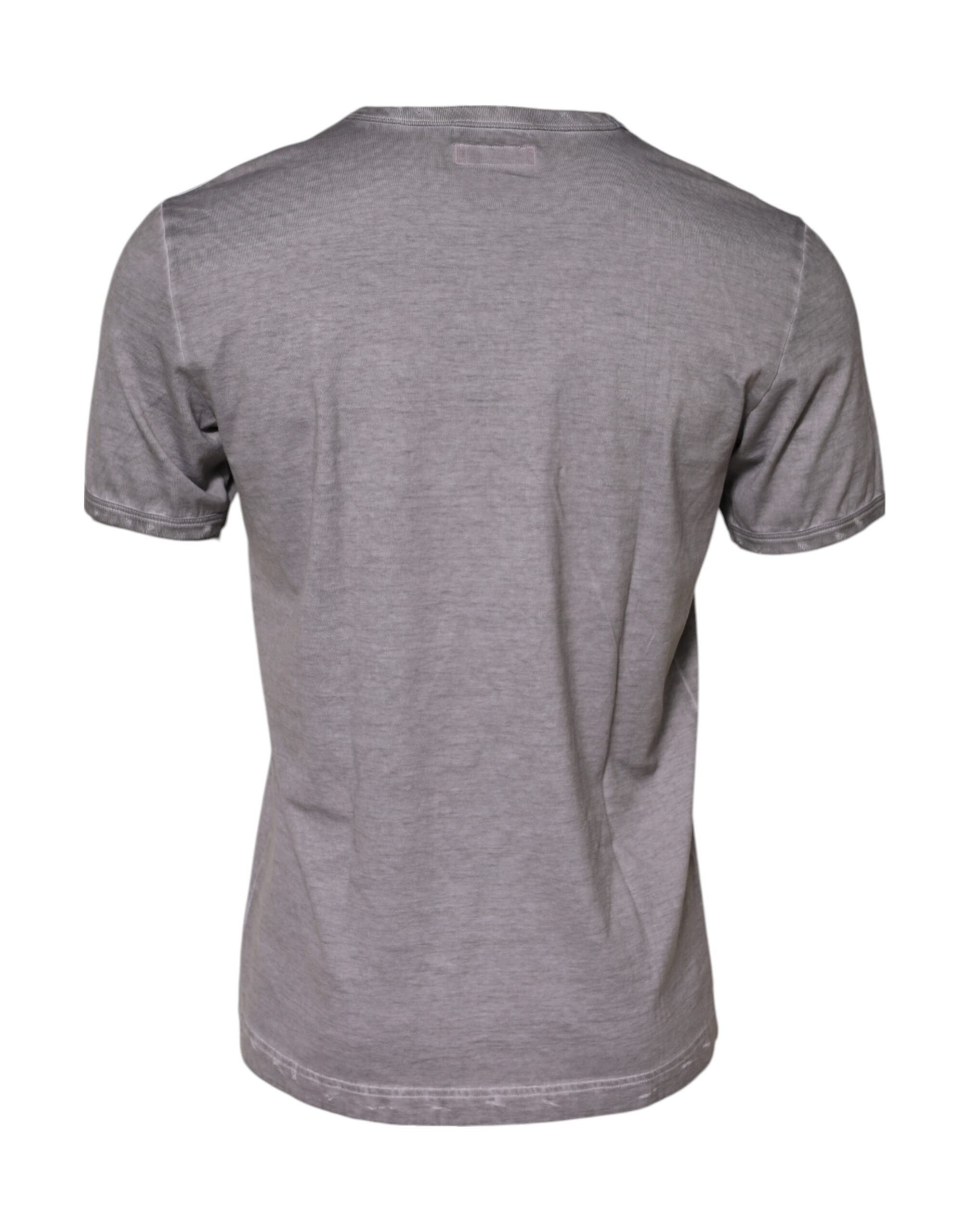Dolce & Gabbana Grey Cotton Graphic Print Crew Neck T-Shirt