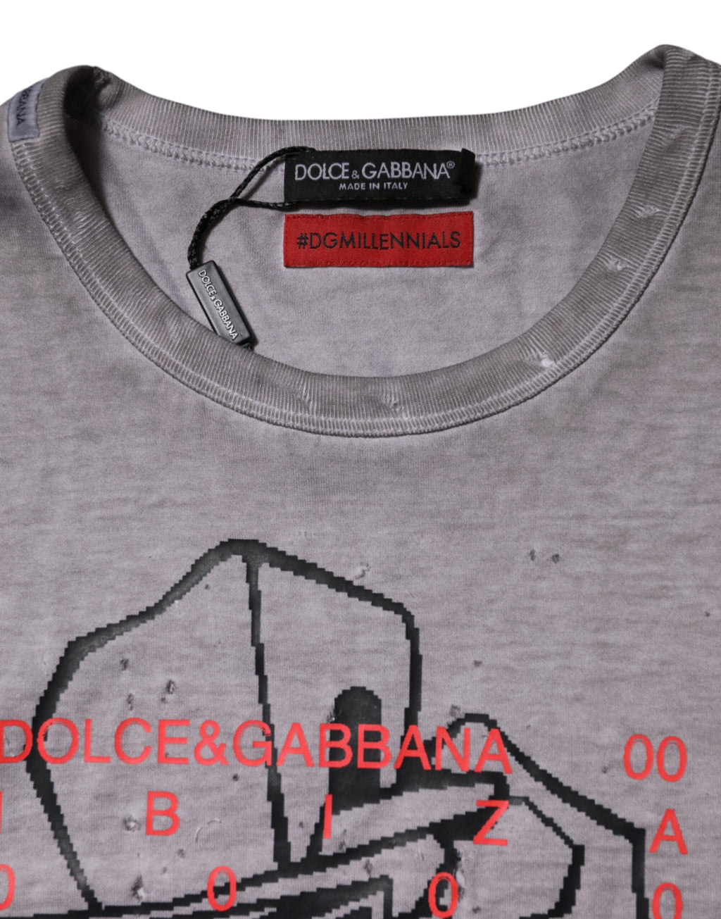 Dolce & Gabbana Grey Cotton Graphic Print Crew Neck T-Shirt