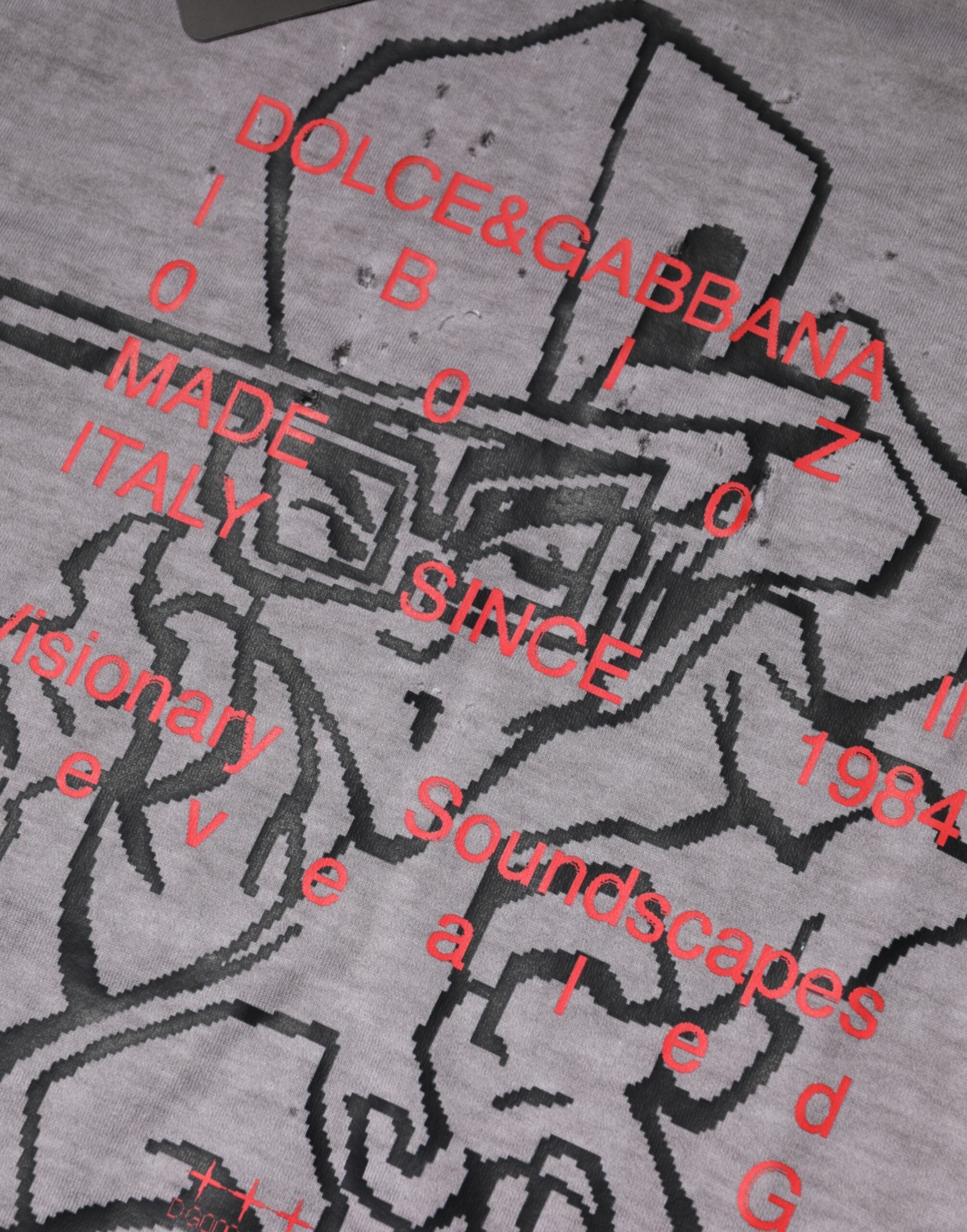 Dolce & Gabbana Grey Cotton Graphic Print Crew Neck T-Shirt