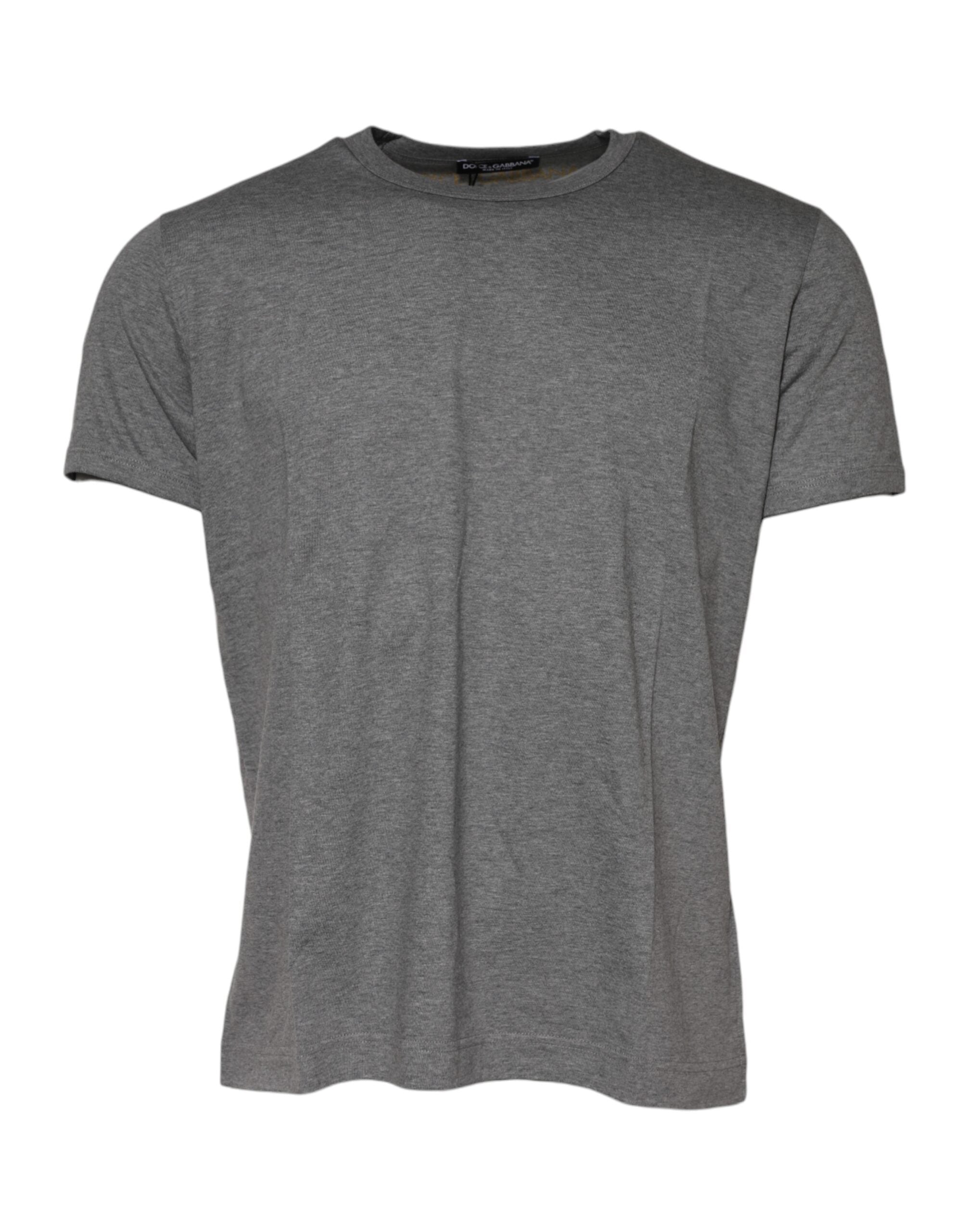 Dolce & Gabbana Graues Baumwoll-T-Shirt mit Rundhalsausschnitt und kurzen Ärmeln