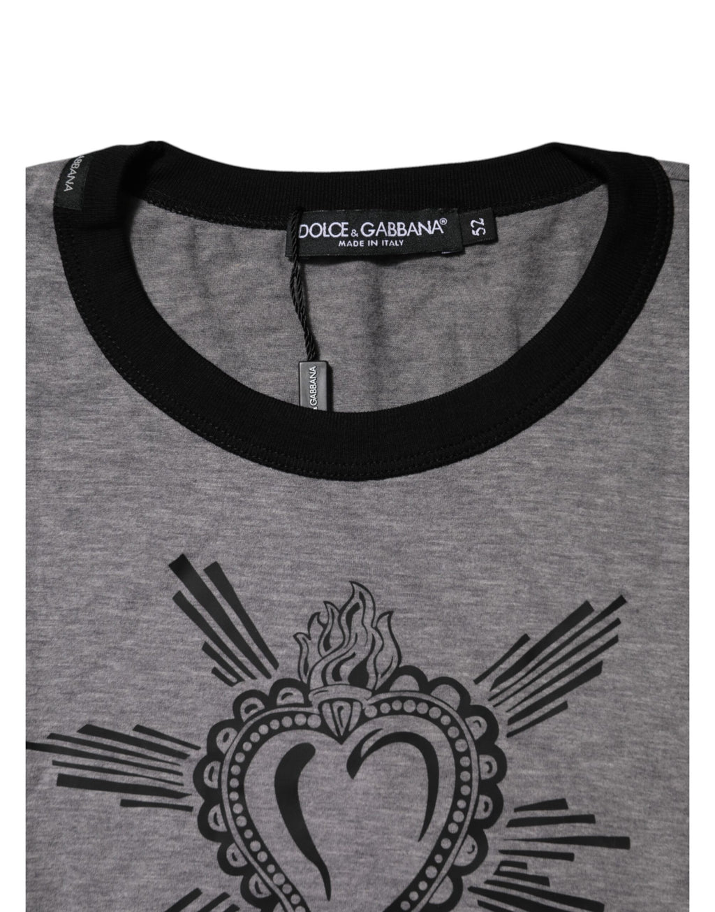 Dolce & Gabbana Grey Sacred Heart Cotton Crew Neck T-Shirt