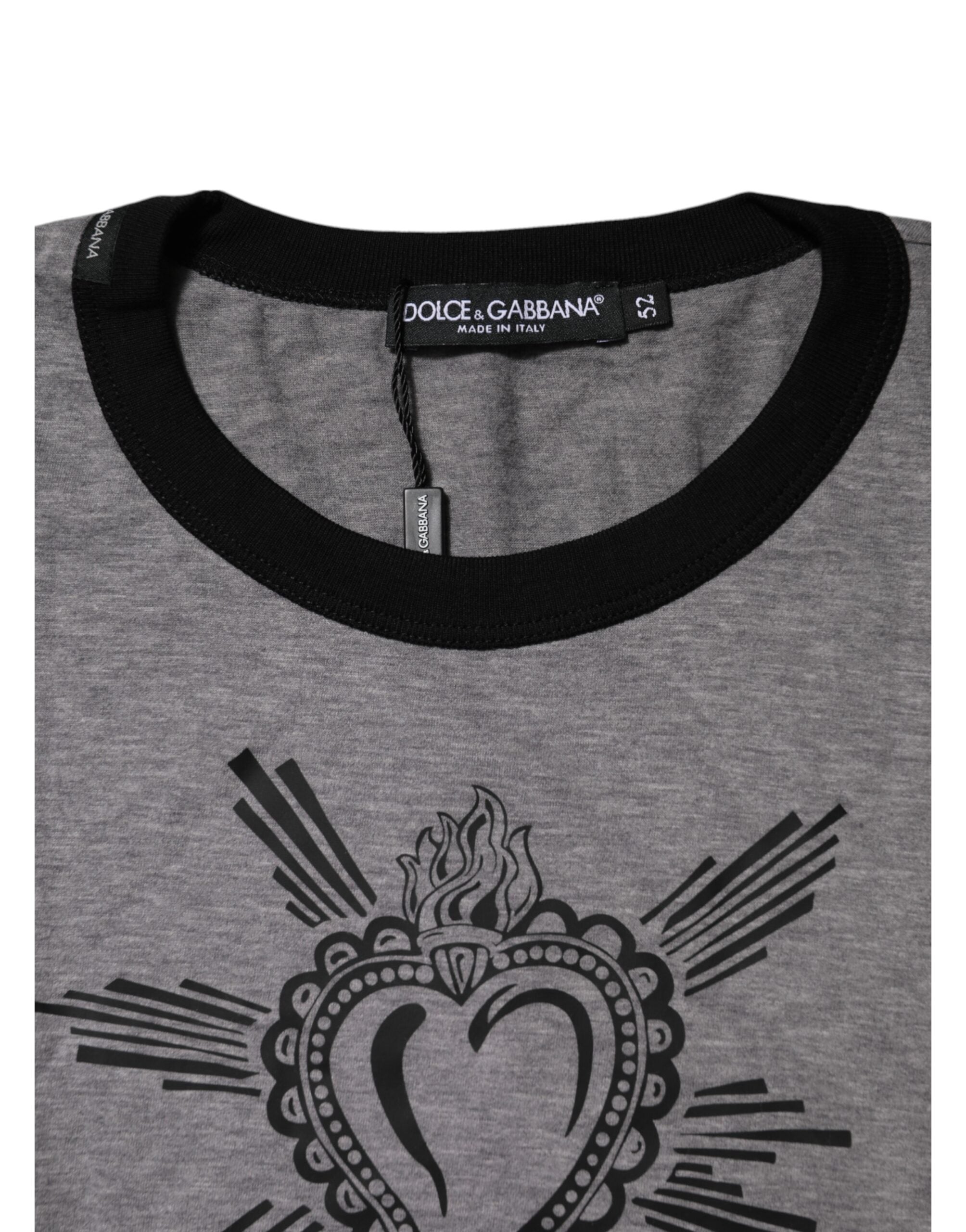 Dolce & Gabbana Grey Sacred Heart Cotton Crew Neck T-Shirt