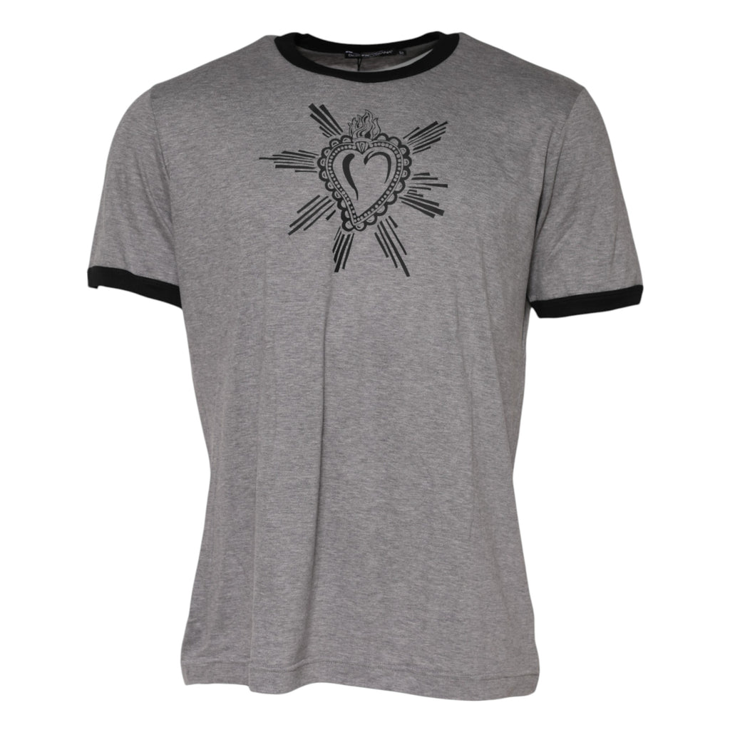 Dolce & Gabbana Grey Sacred Heart Cotton Crew Neck T-Shirt
