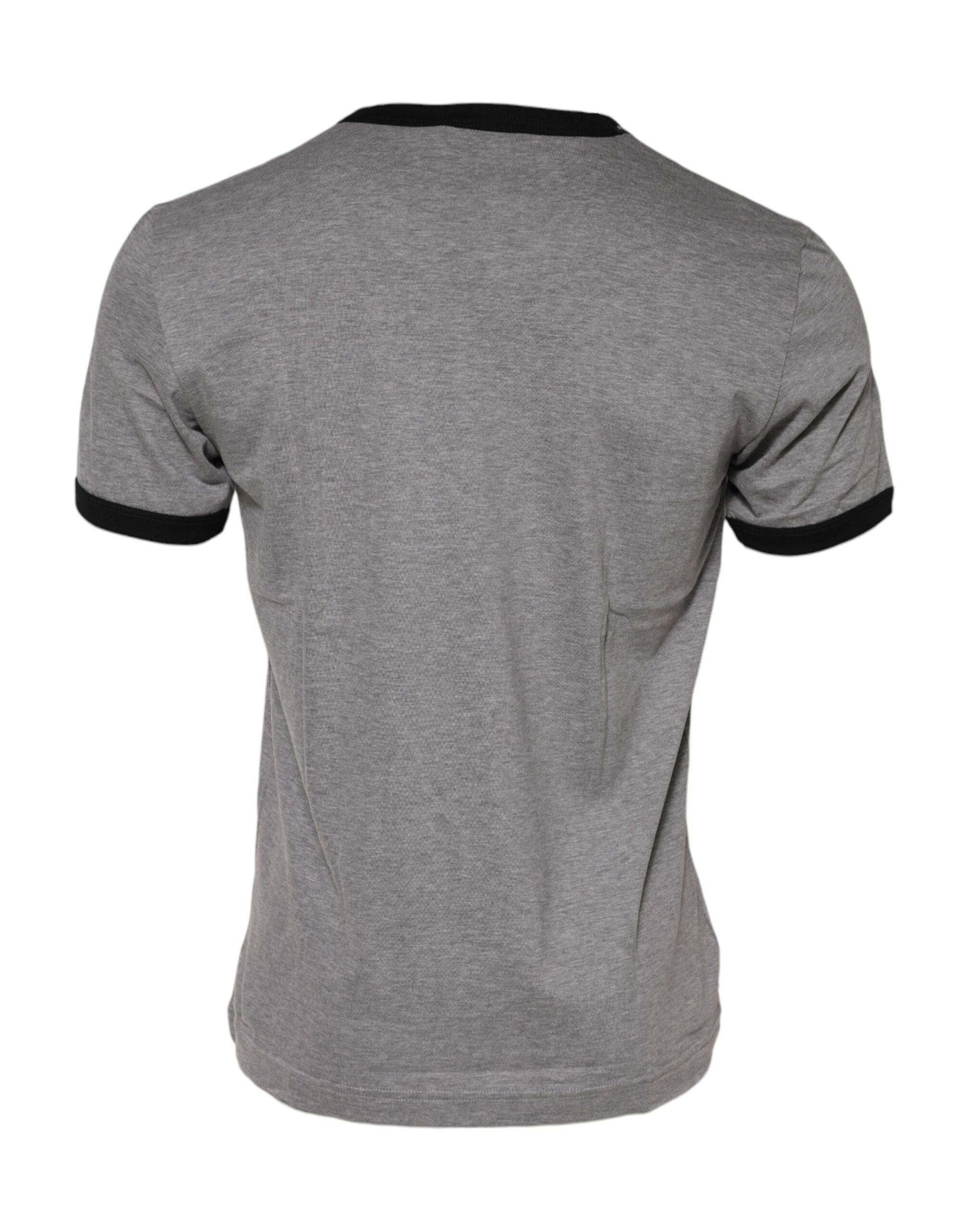 Dolce & Gabbana Graues Sacred Heart Baumwoll-T-Shirt mit Rundhalsausschnitt