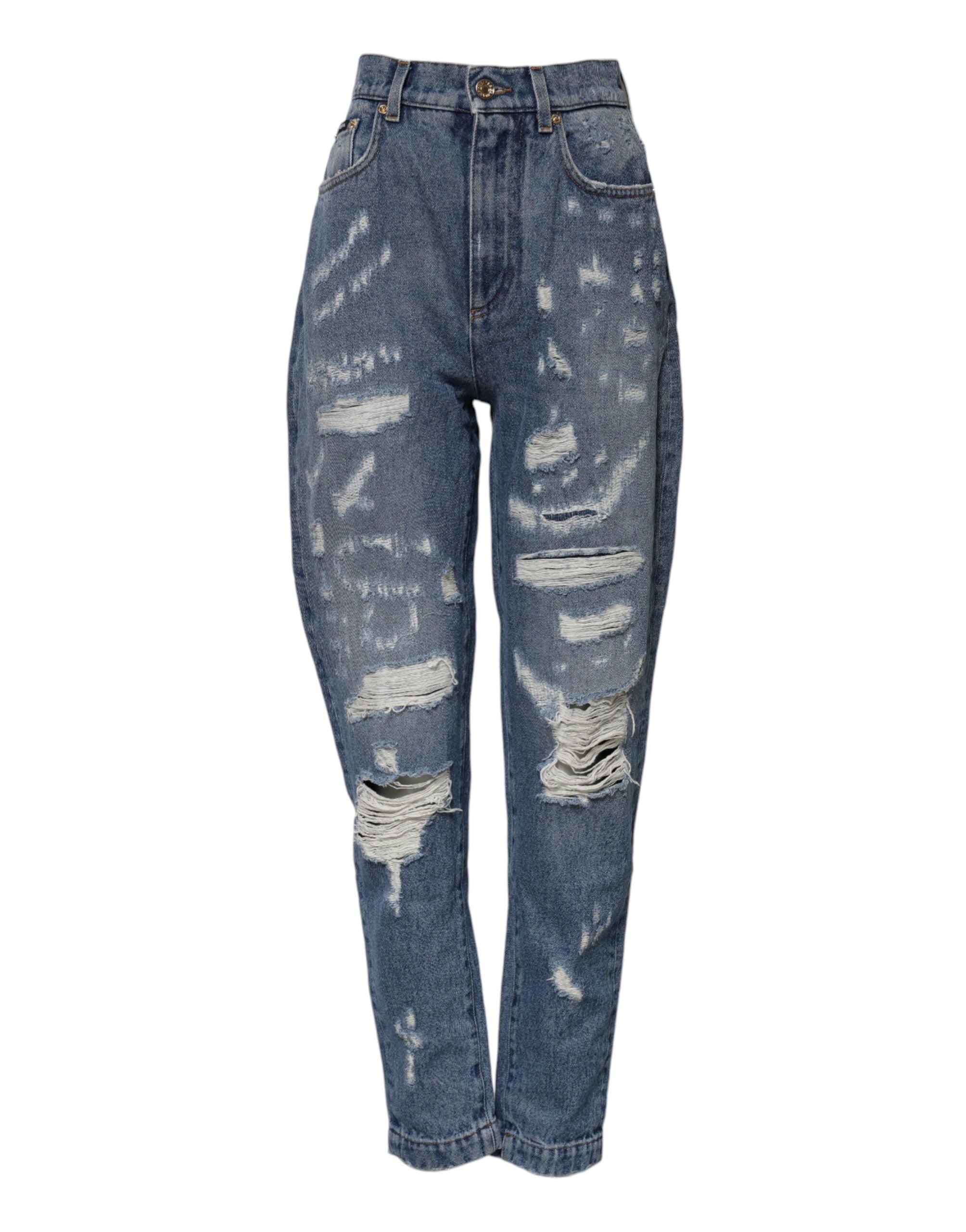 Dolce & Gabbana Blue AMBER High-Waist Ripped Denim Jeans