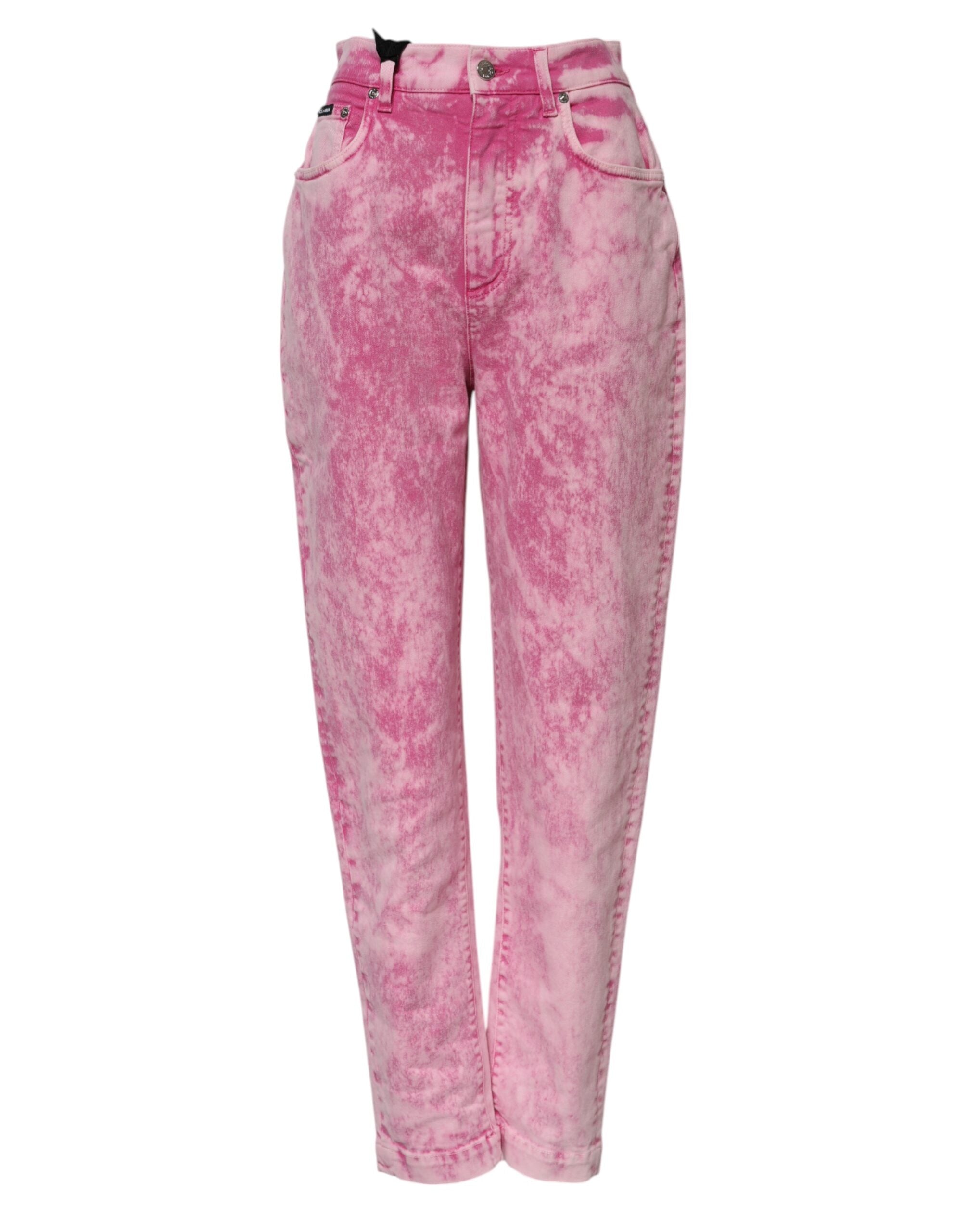 Dolce & Gabbana Pink Tie Dye High-Waisted Tapered Denim Jeans