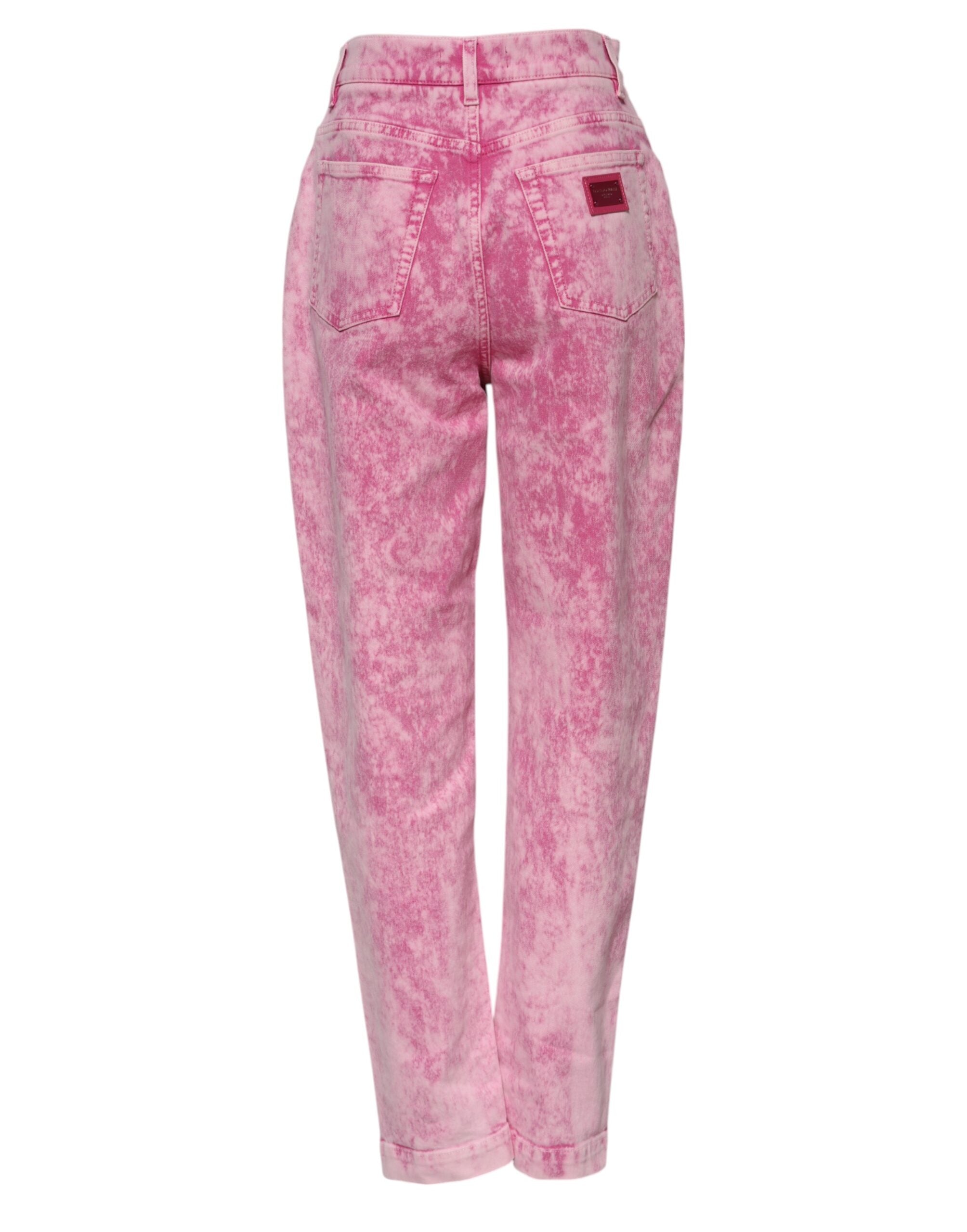 Dolce & Gabbana Pink Tie Dye High-Waisted Tapered Denim Jeans