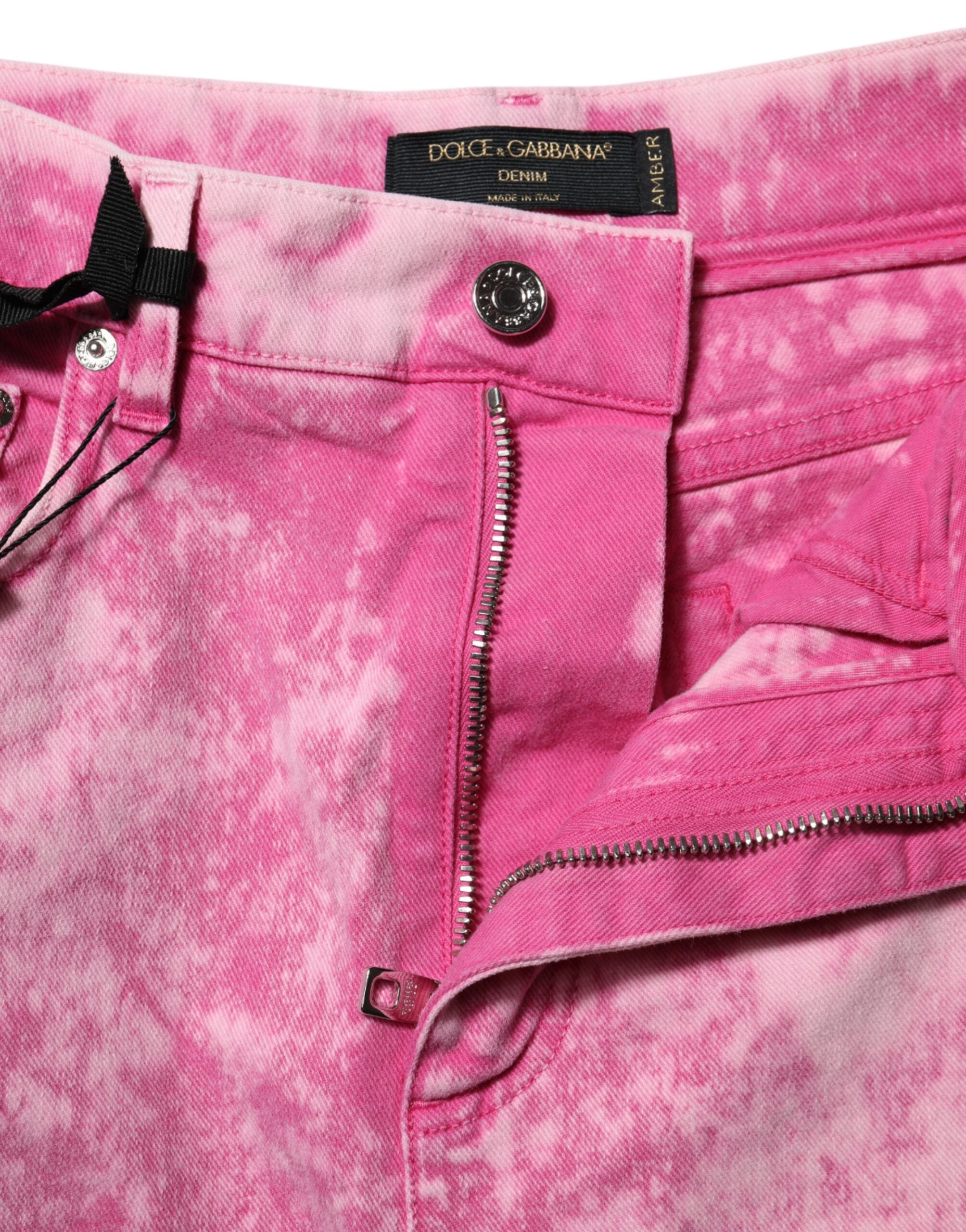 Dolce & Gabbana Pink Tie Dye High-Waisted Tapered Denim Jeans