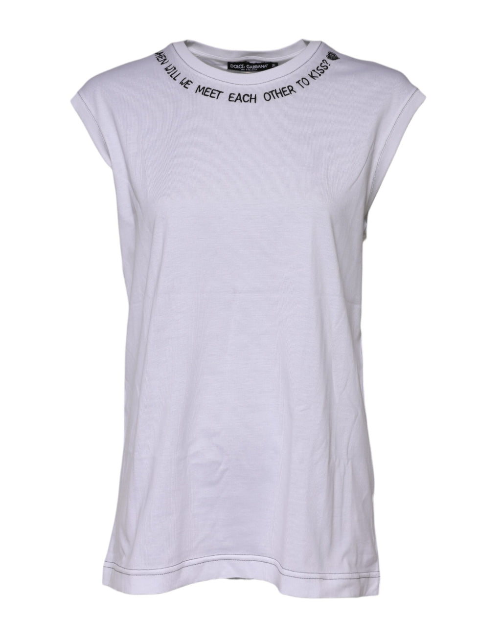Dolce & Gabbana Weißes ärmelloses bedrucktes Tank-T-Shirt aus Baumwolle
