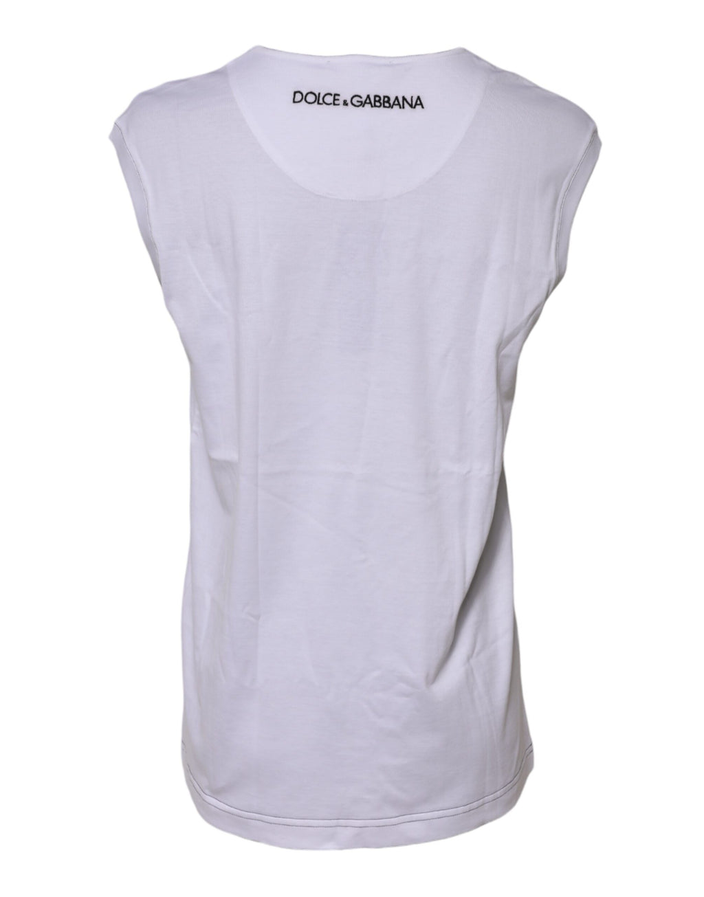 Dolce & Gabbana Weißes ärmelloses bedrucktes Tank-T-Shirt aus Baumwolle