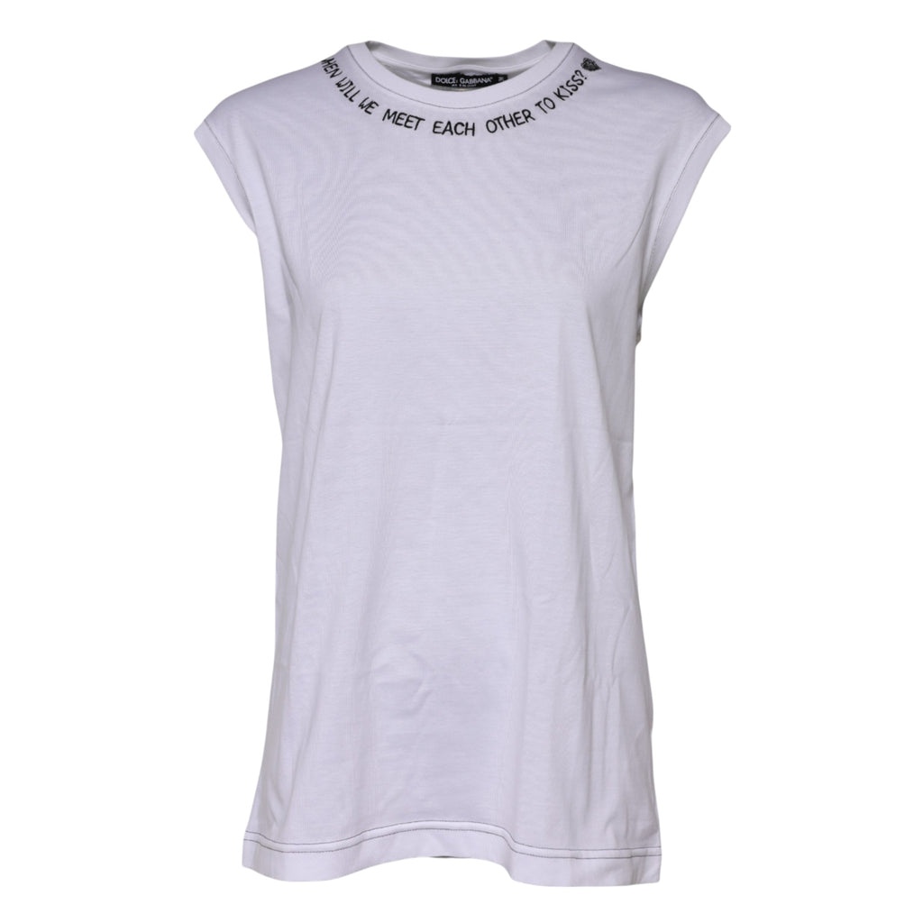 Dolce & Gabbana Weißes ärmelloses bedrucktes Tank-T-Shirt aus Baumwolle