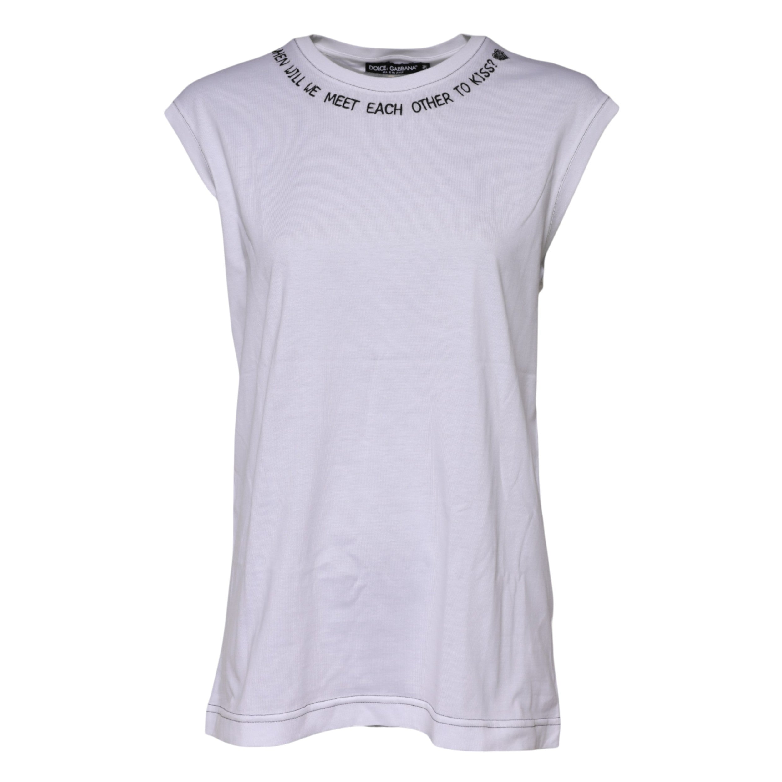 Dolce & Gabbana Weißes ärmelloses bedrucktes Tank-T-Shirt aus Baumwolle