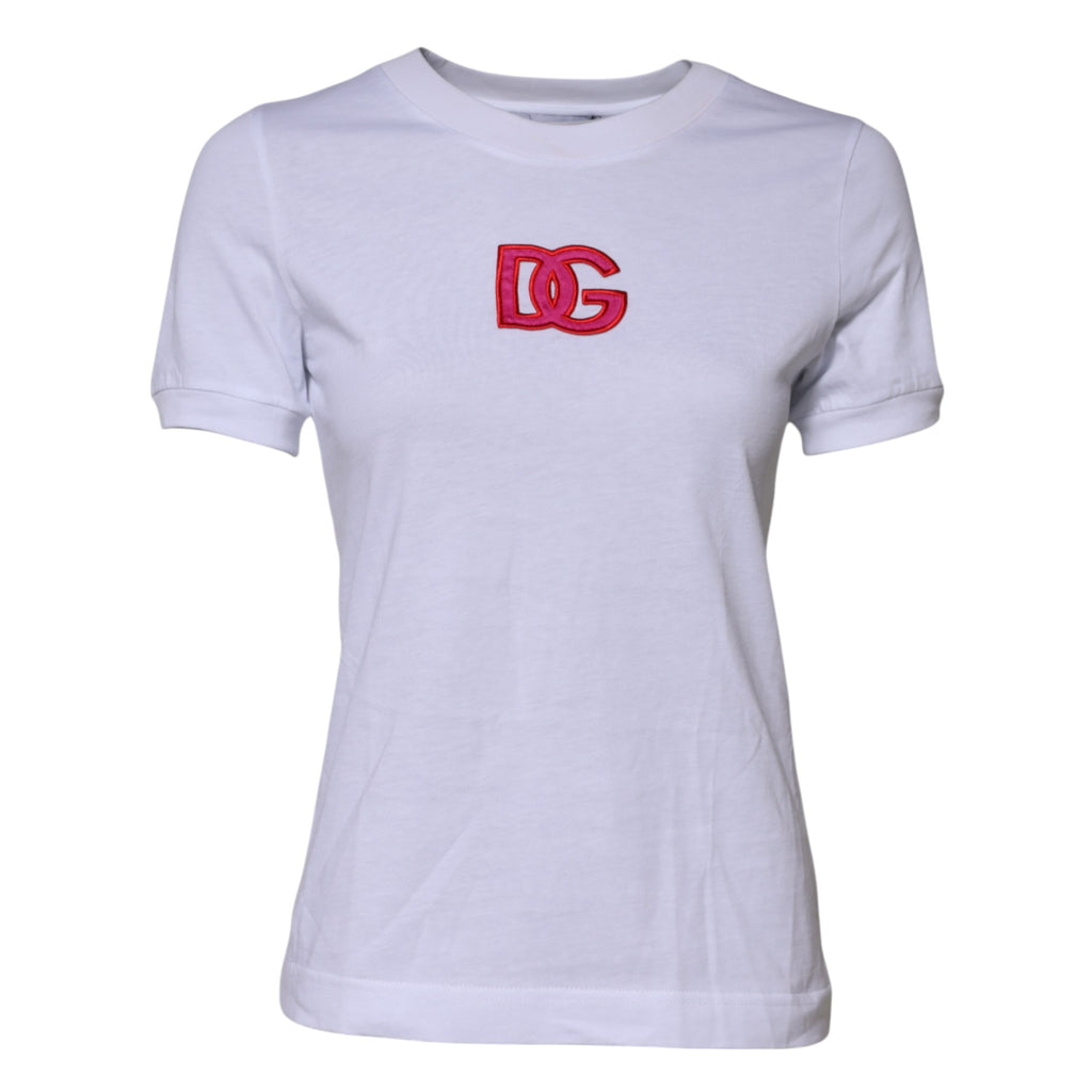 Dolce & Gabbana Weißes Baumwoll-T-Shirt mit DG-Logo-Stickerei