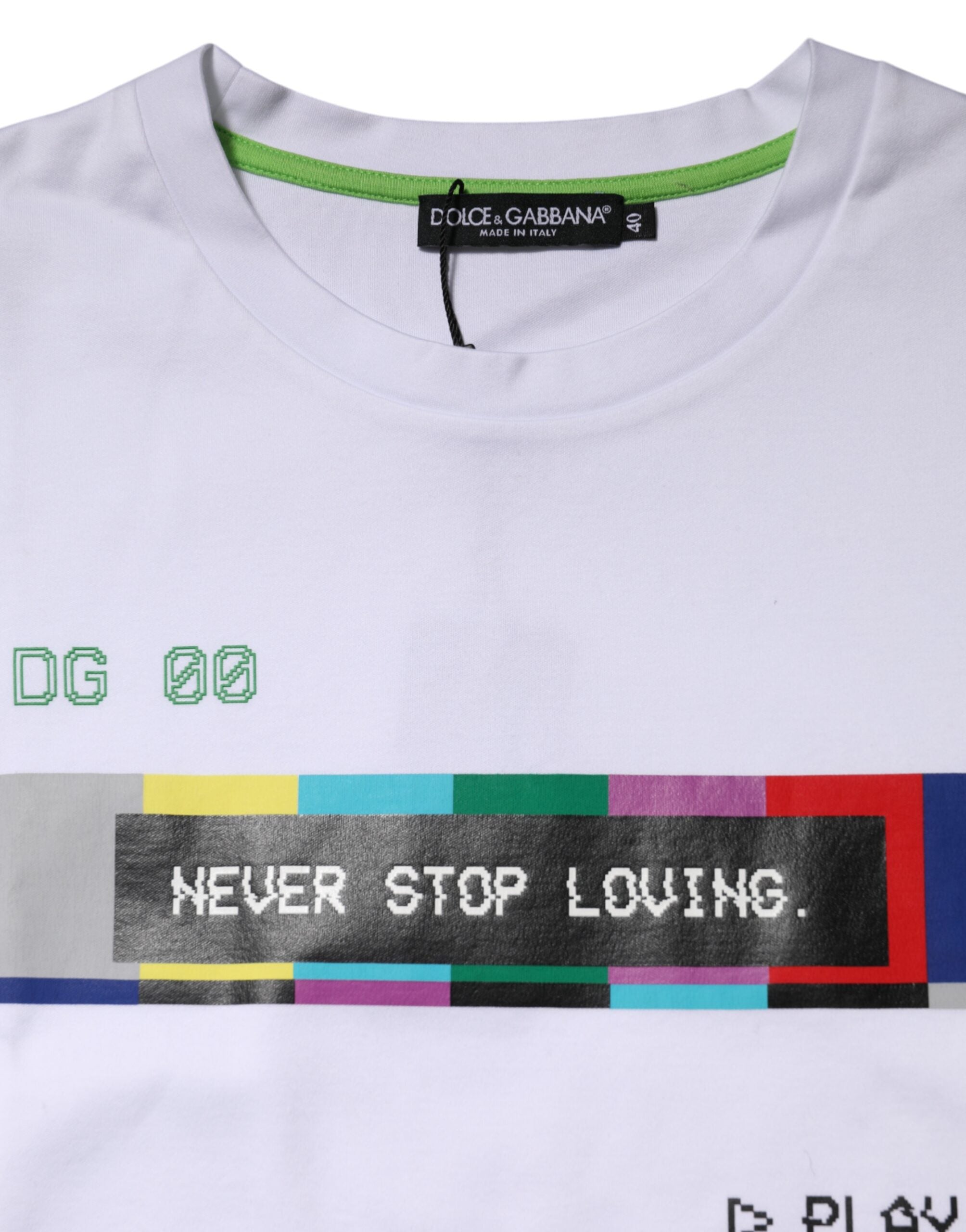 Dolce & Gabbana White Cotton Short Sleeve Printed T-Shirt