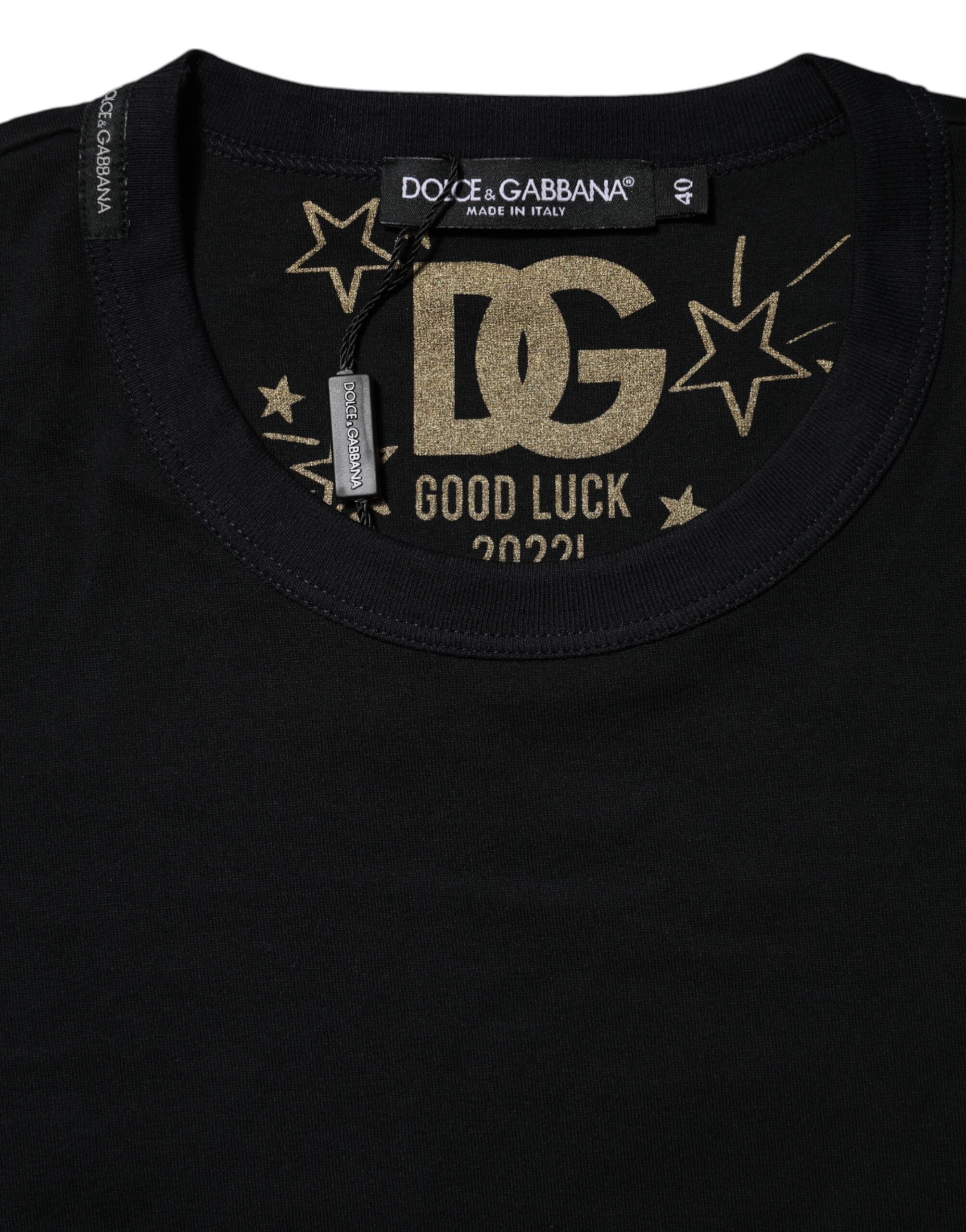 Dolce & Gabbana Schwarzes Baumwoll-DG-Druck-T-Shirt mit kurzen Ärmeln