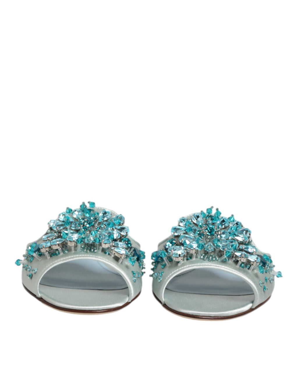 Dolce & Gabbana Silver Blue Leather Pearl Embellished Slide Shoes