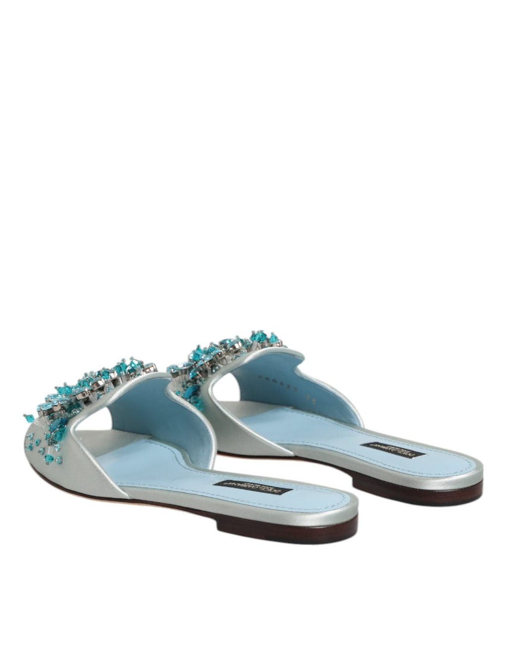 Dolce & Gabbana Silver Blue Leather Pearl Embellished Slide Shoes