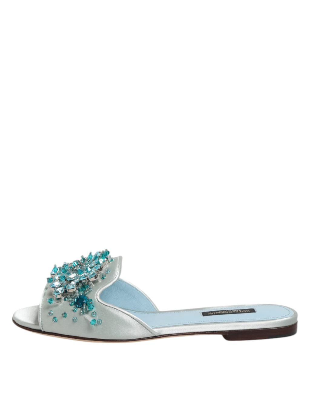 Dolce & Gabbana Silver Blue Leather Pearl Embellished Slide Shoes