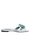 Dolce & Gabbana Silver Blue Leather Pearl Embellished Slide Shoes