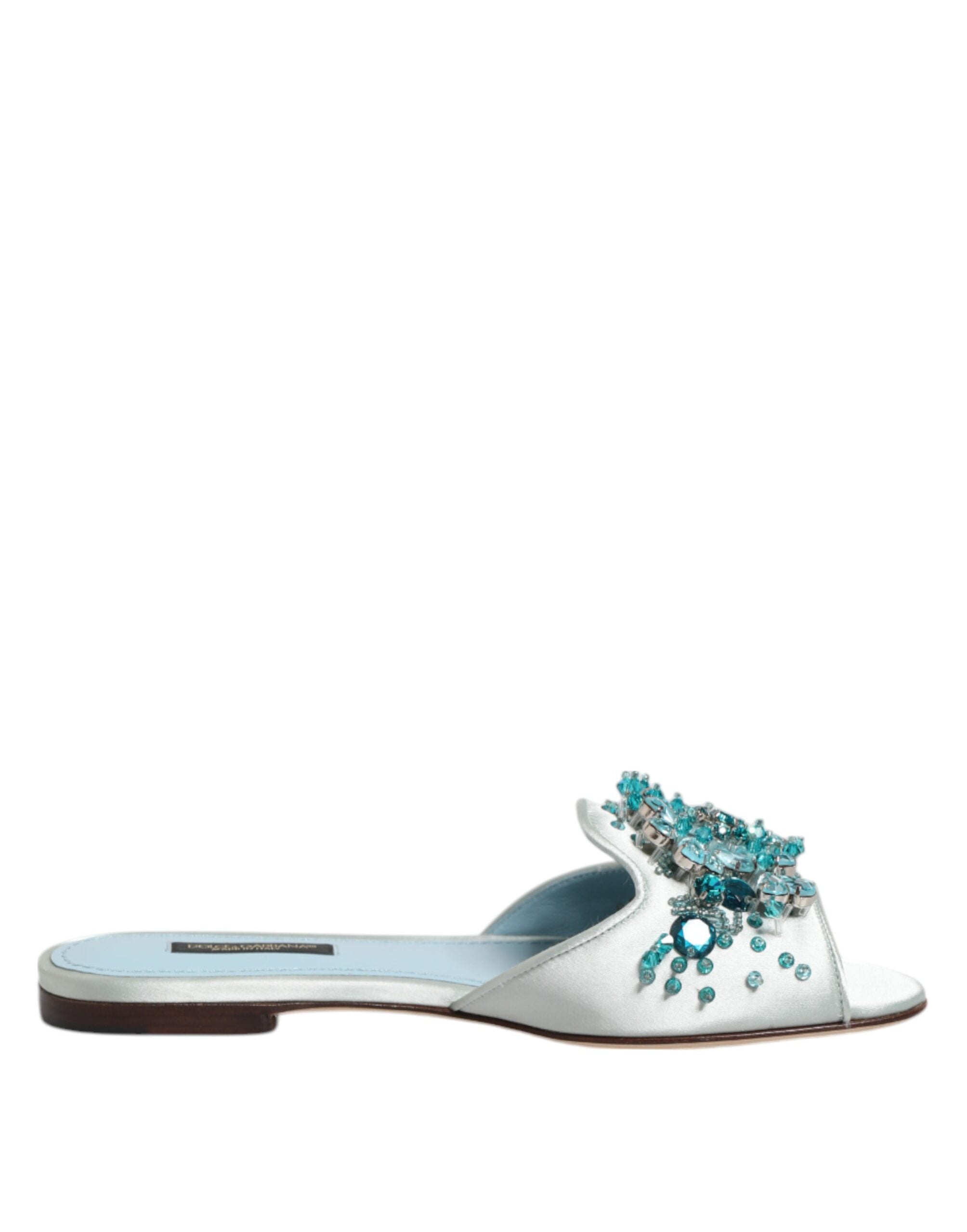 Dolce & Gabbana Silver Blue Leather Pearl Embellished Slide Shoes